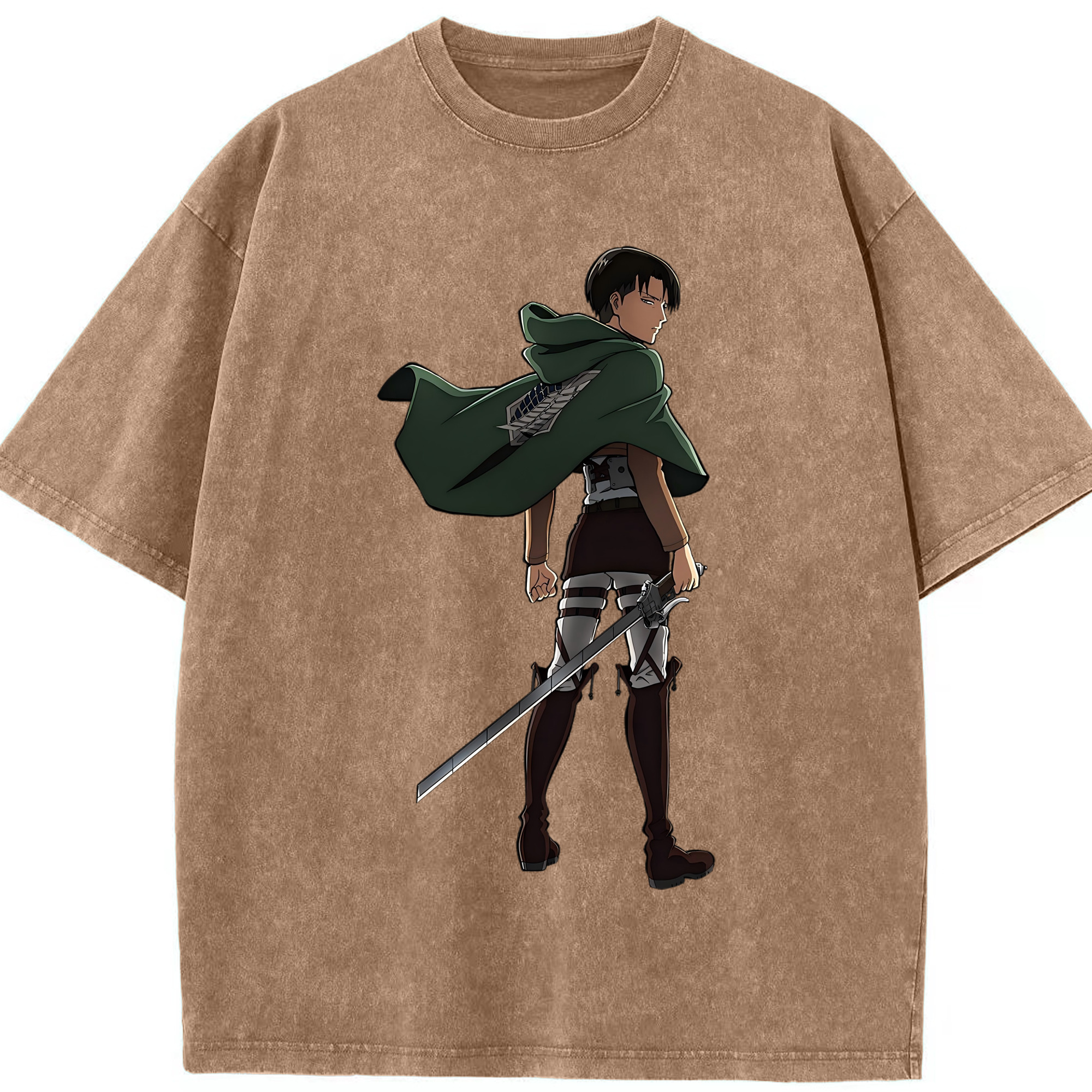 （画像用） 進撃の巨人 リヴァイ·アッカーマン Attack on Titan Levi Ackerman 綿100% ヴィンテージ風 半袖Tシャツ（フロントプリント）