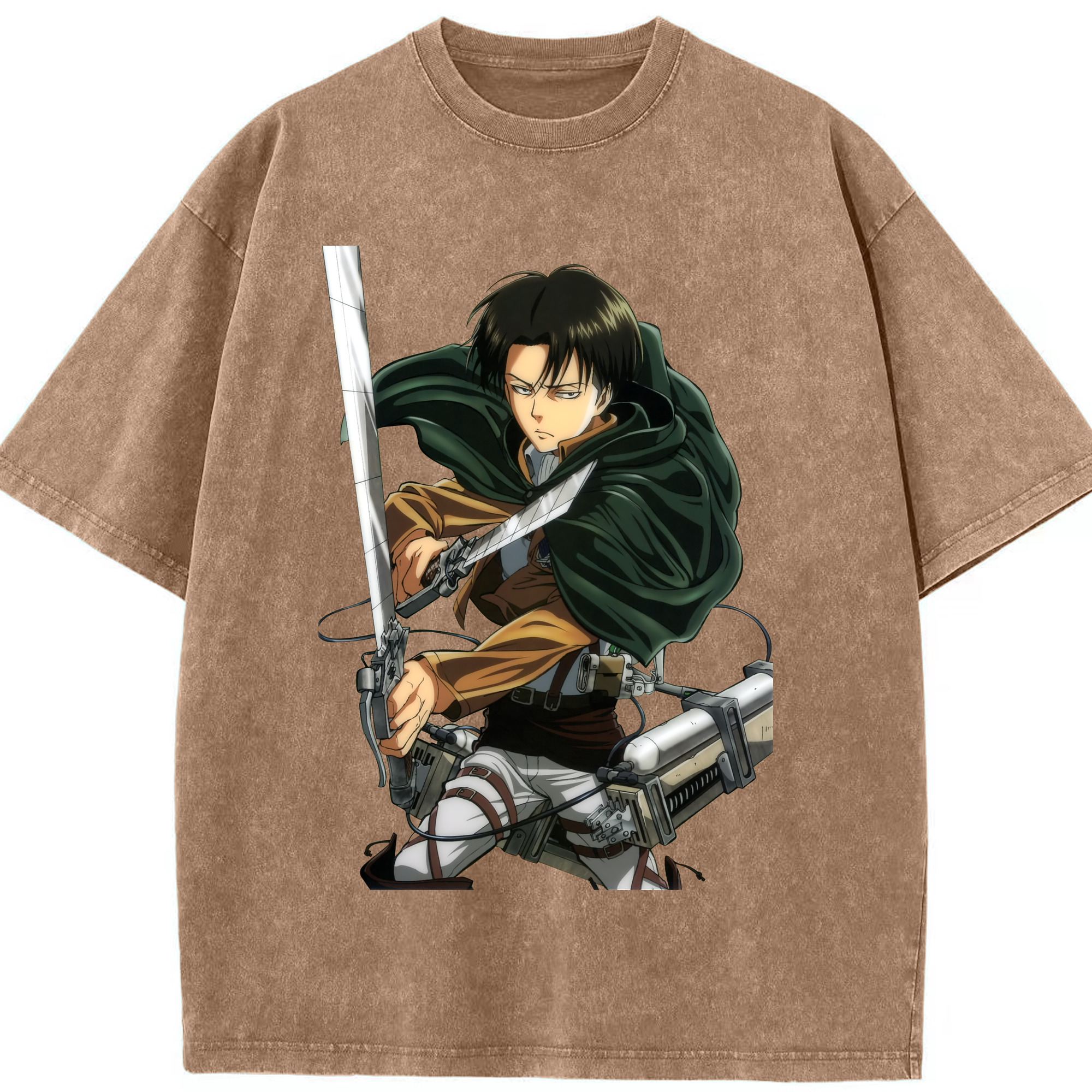 （画像用） 進撃の巨人 リヴァイ·アッカーマン Attack on Titan Levi Ackerman 綿100% ヴィンテージ風 半袖Tシャツ（フロントプリント）