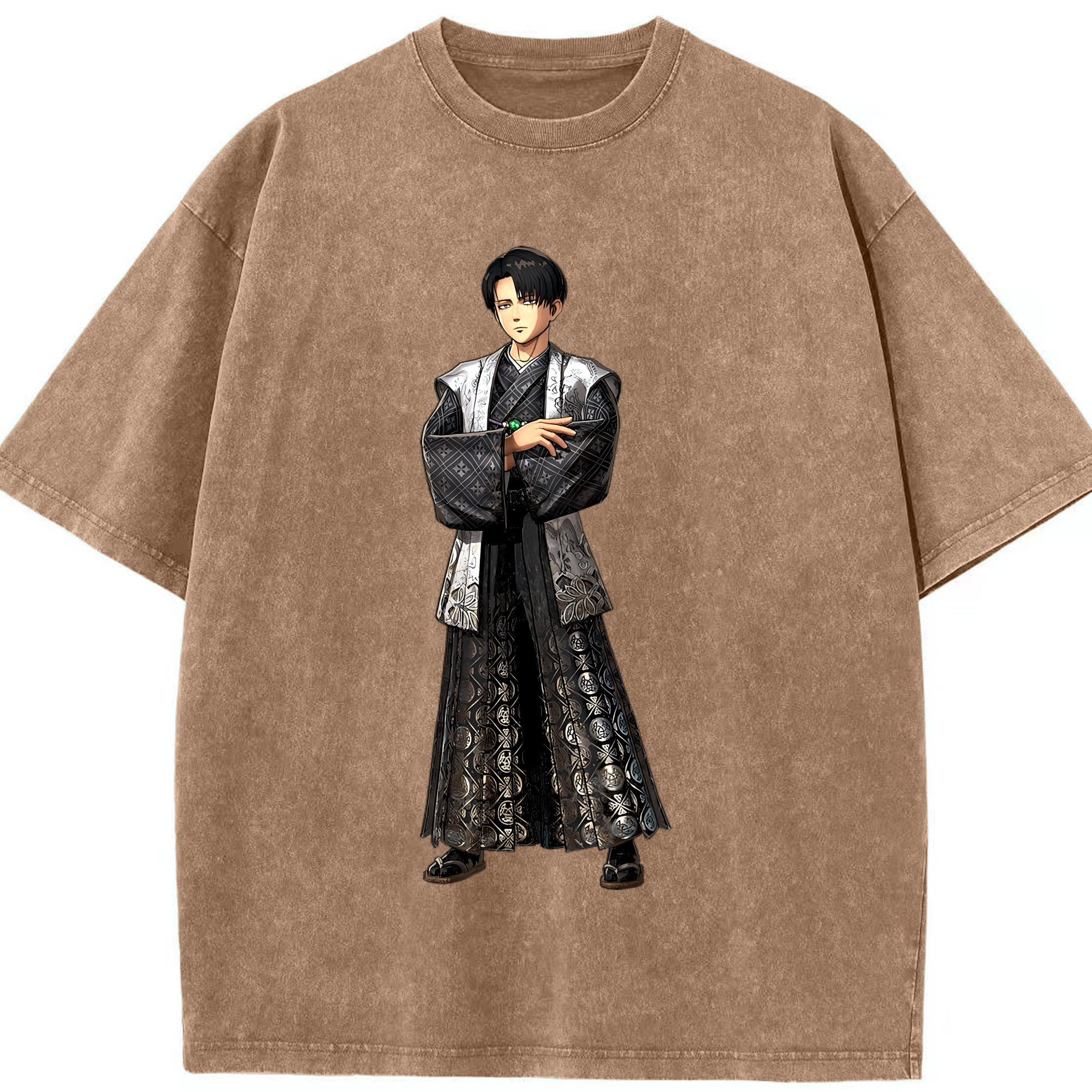（画像用） 進撃の巨人 リヴァイ·アッカーマン Attack on Titan Levi Ackerman 綿100% ヴィンテージ風 半袖Tシャツ（フロントプリント）