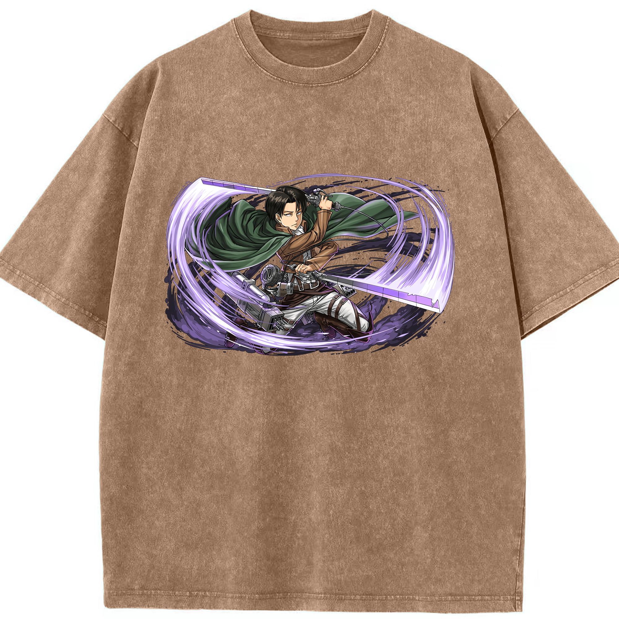 （画像用） 進撃の巨人 リヴァイ·アッカーマン Attack on Titan Levi Ackerman 綿100% ヴィンテージ風 半袖Tシャツ（フロントプリント）