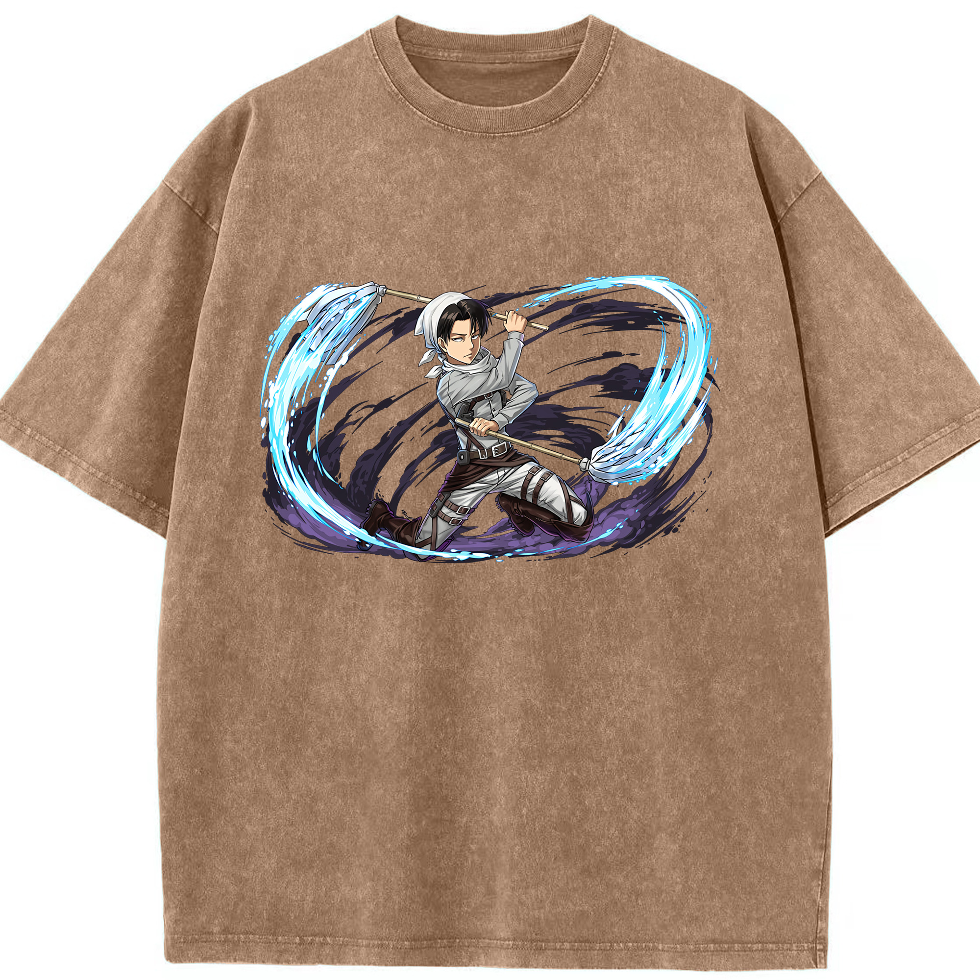 （画像用） 進撃の巨人 リヴァイ·アッカーマン Attack on Titan Levi Ackerman 綿100% ヴィンテージ風 半袖Tシャツ（フロントプリント）