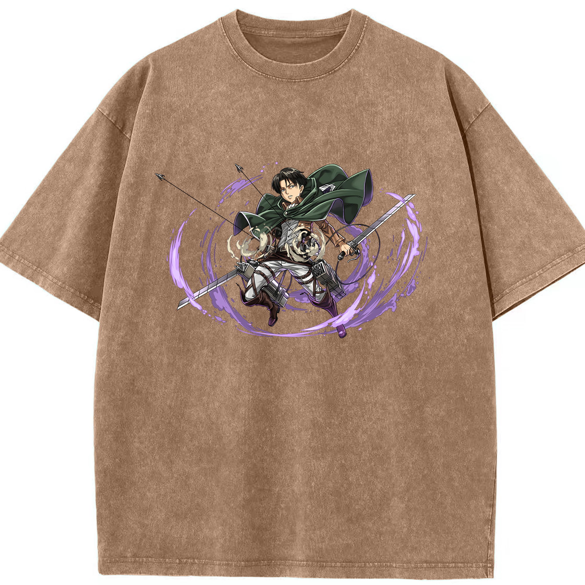 （画像用） 進撃の巨人 リヴァイ·アッカーマン Attack on Titan Levi Ackerman 綿100% ヴィンテージ風 半袖Tシャツ（フロントプリント）