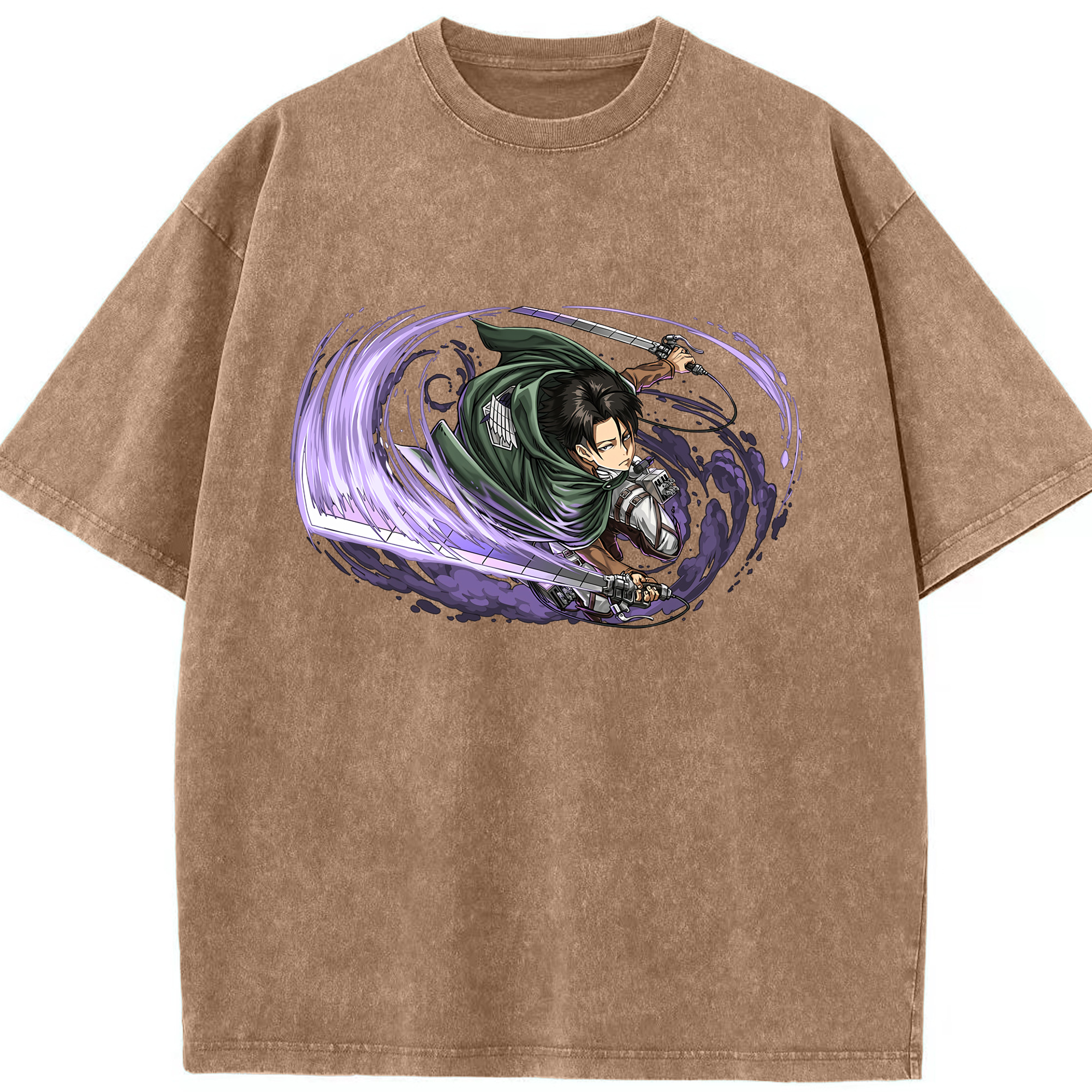 （画像用） 進撃の巨人 リヴァイ·アッカーマン Attack on Titan Levi Ackerman 綿100% ヴィンテージ風 半袖Tシャツ（フロントプリント）