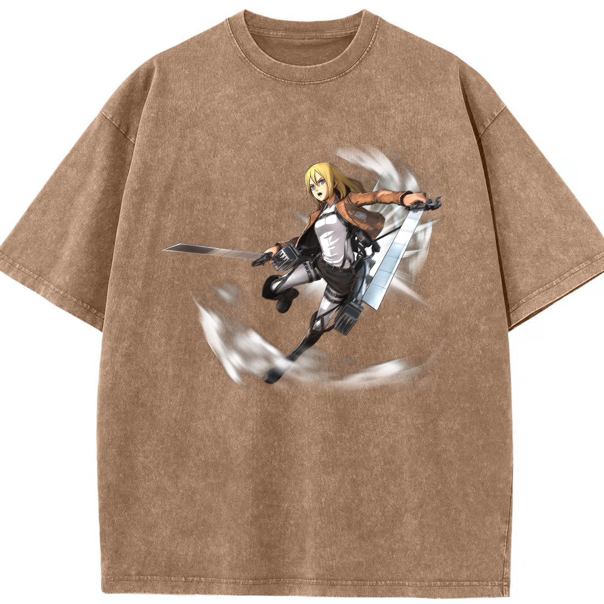 （画像用） 進撃の巨人 クリスタ·レンズ Attack on Titan Christa Lenz 綿100% ヴィンテージ風 半袖Tシャツ（フロントプリント）