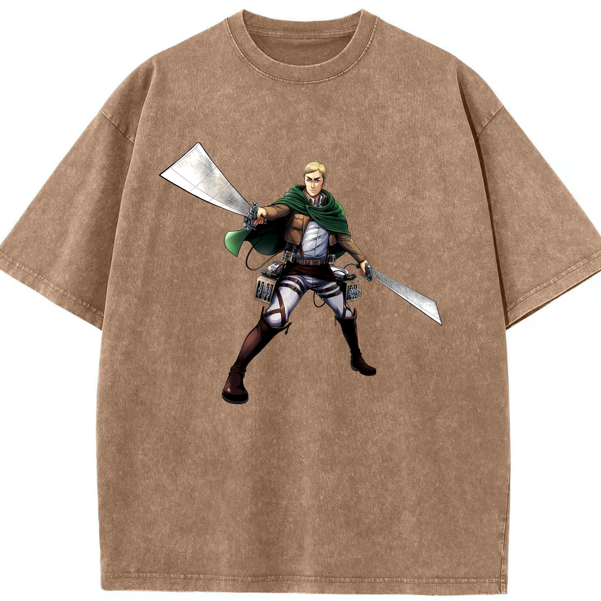 （画像用） 進撃の巨人 エルヴィン・スミス Attack on Titan Erwin Smith 綿100% ヴィンテージ風 半袖Tシャツ（フロントプリント）