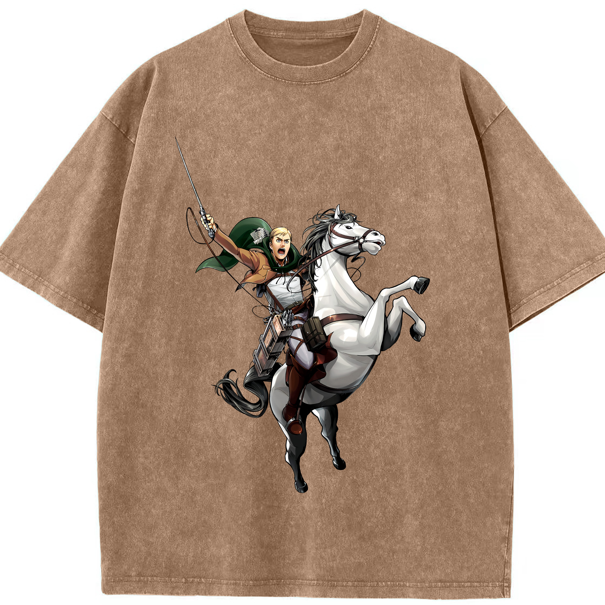 （画像用） 進撃の巨人 エルヴィン・スミス Attack on Titan Erwin Smith 綿100% ヴィンテージ風 半袖Tシャツ（フロントプリント）