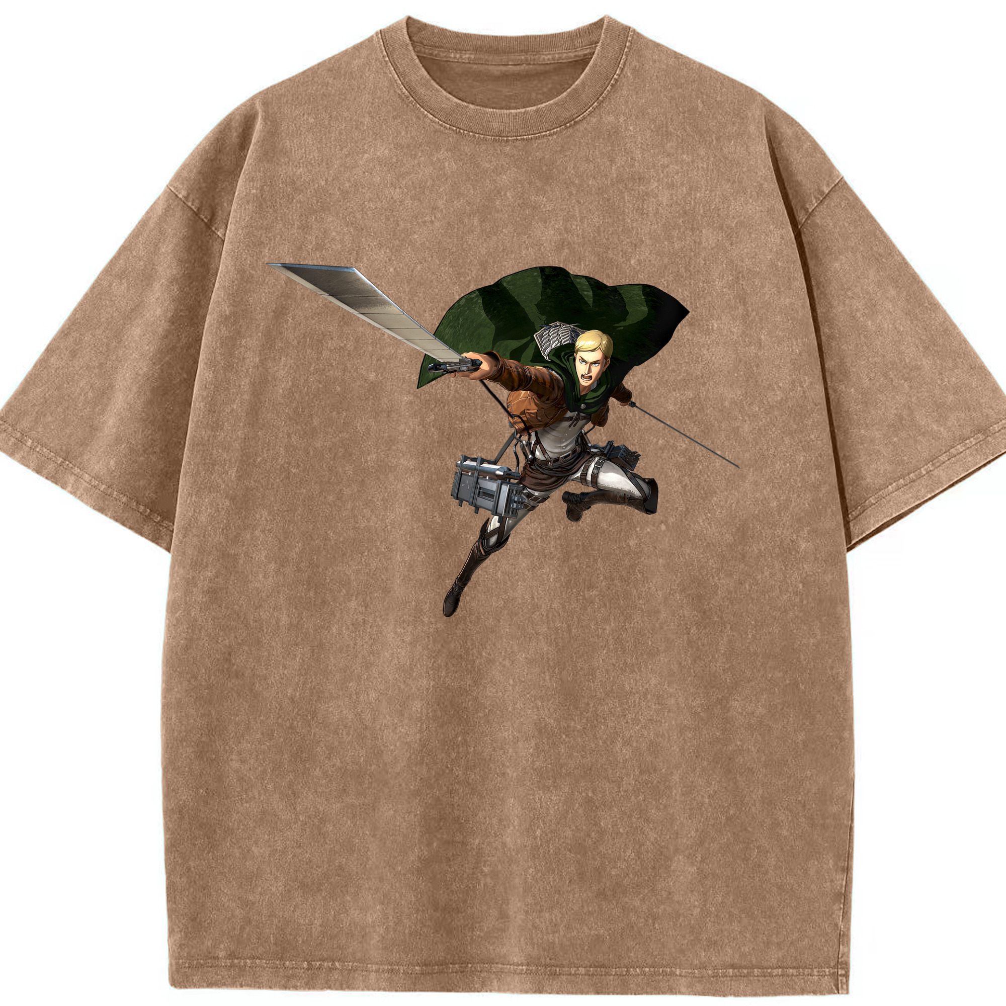（画像用） 進撃の巨人 エルヴィン・スミス Attack on Titan Erwin Smith 綿100% ヴィンテージ風 半袖Tシャツ（フロントプリント）