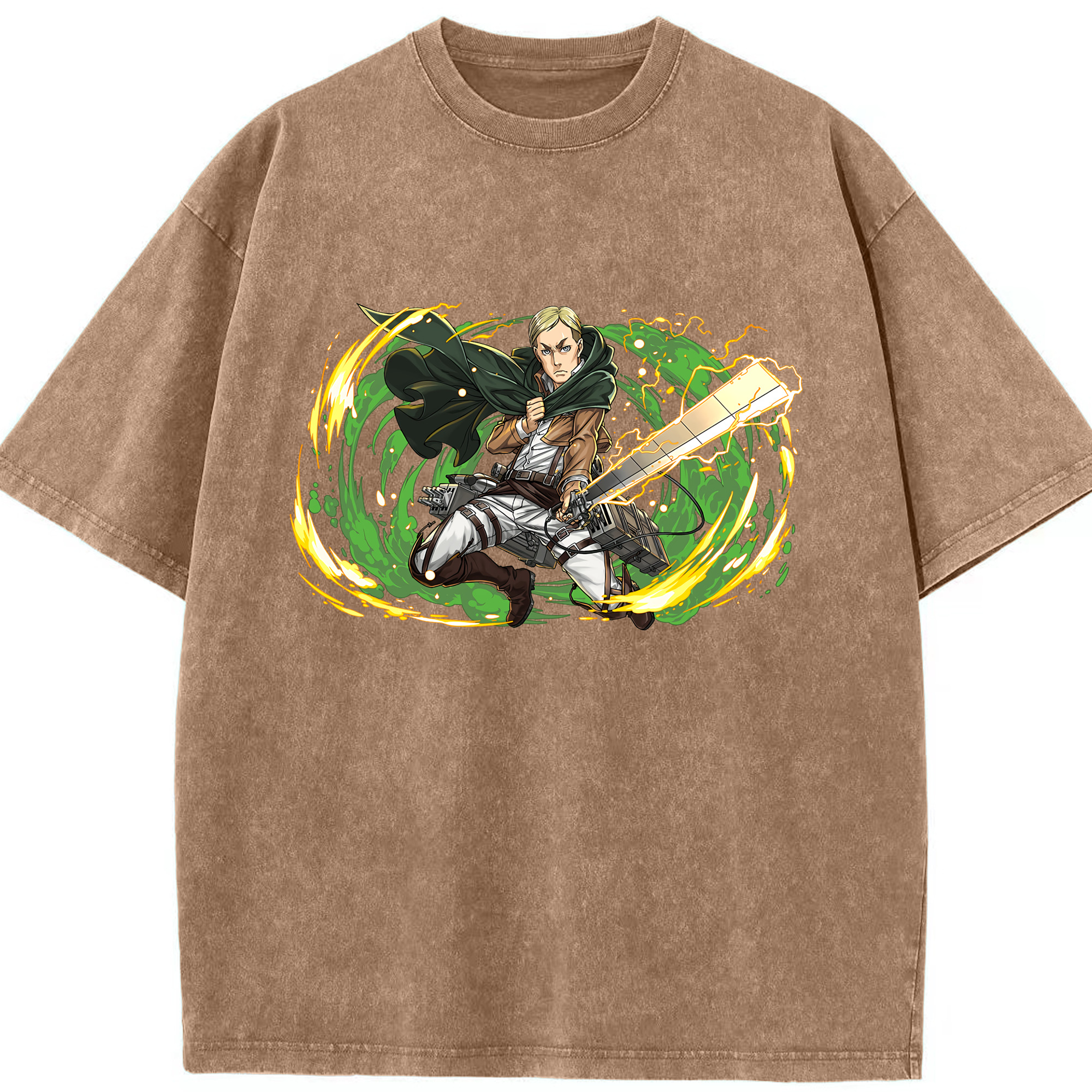 （画像用） 進撃の巨人 エルヴィン・スミス Attack on Titan Erwin Smith 綿100% ヴィンテージ風 半袖Tシャツ（フロントプリント）