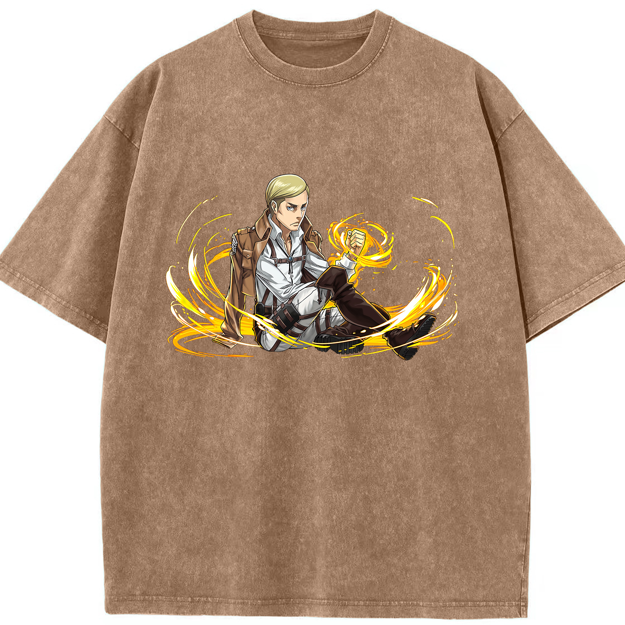（画像用） 進撃の巨人 エルヴィン・スミス Attack on Titan Erwin Smith 綿100% ヴィンテージ風 半袖Tシャツ（フロントプリント）