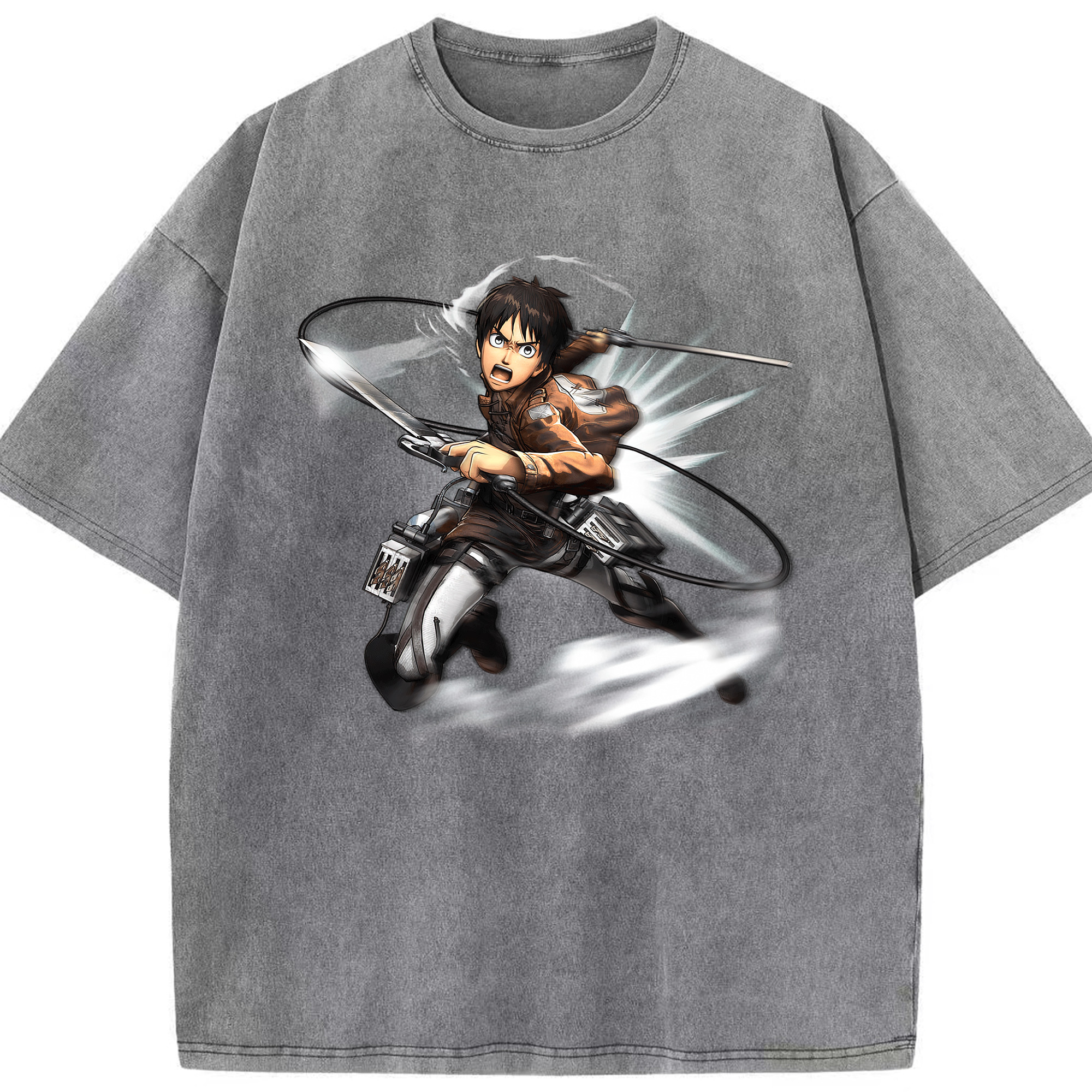 （画像用） 進撃の巨人 エレン･イェーガー Attack on Titan Eren Jäger 綿100% ヴィンテージ風 半袖Tシャツ（フロントプリント）