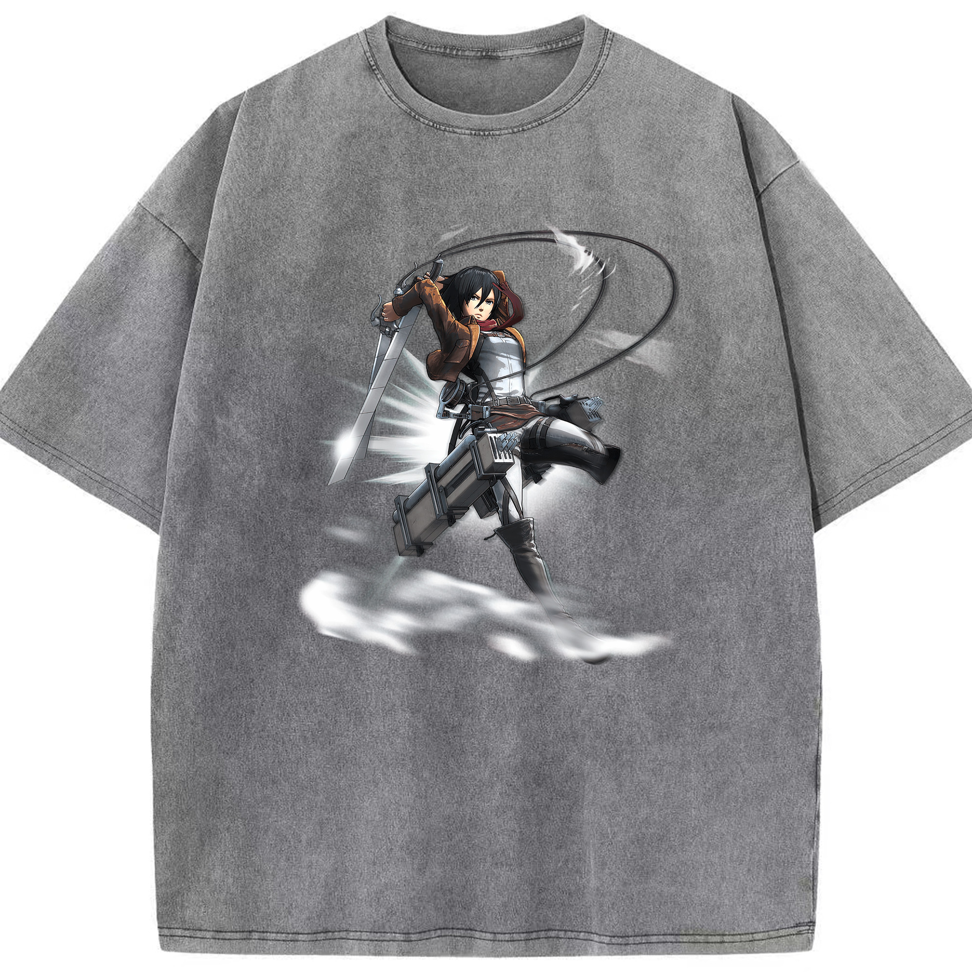 （画像用） 進撃の巨人 ミカサ·アッカーマン Attack on Titan Mikasa Ackerman 綿100% ヴィンテージ風 半袖Tシャツ（フロントプリント）
