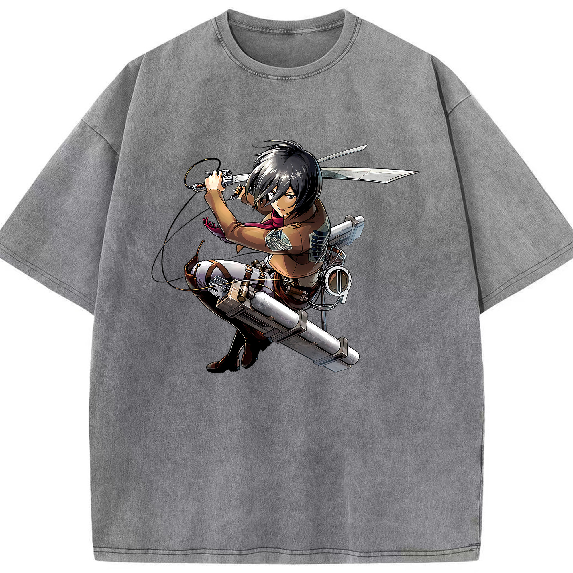 （画像用） 進撃の巨人 ミカサ·アッカーマン Attack on Titan Mikasa Ackerman 綿100% ヴィンテージ風 半袖Tシャツ（フロントプリント）