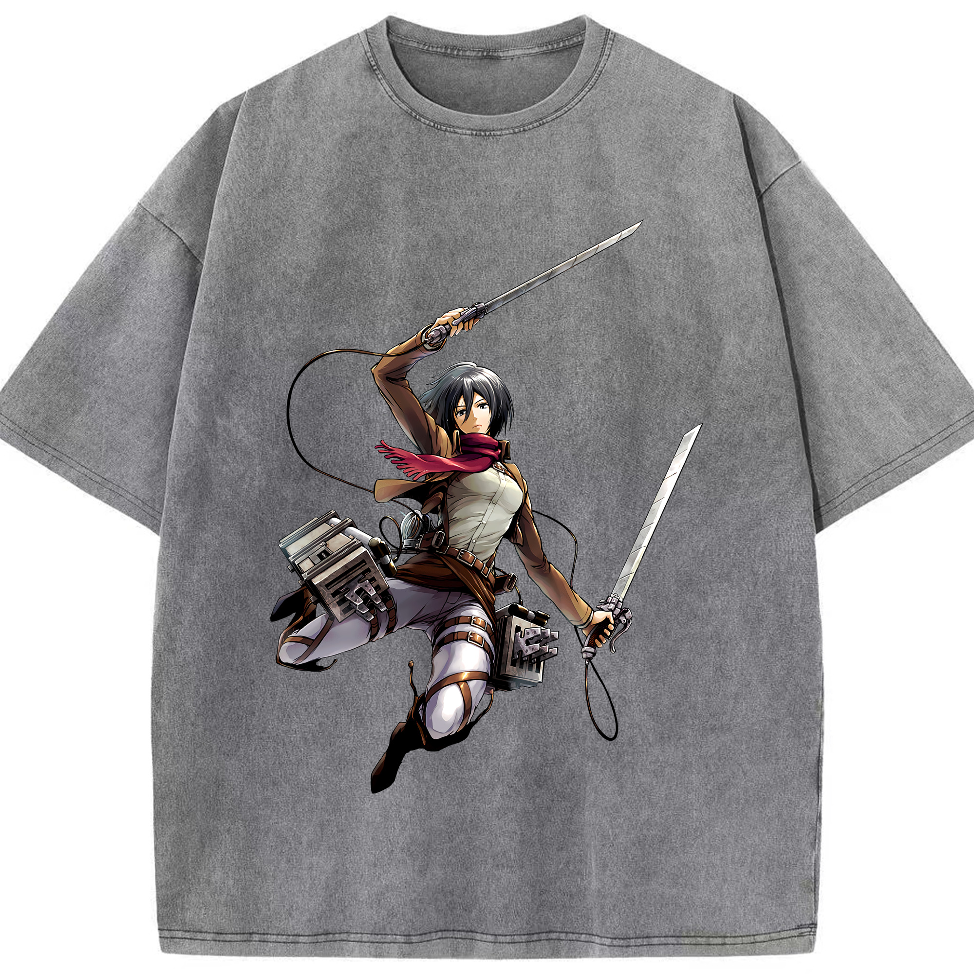 （画像用） 進撃の巨人 ミカサ·アッカーマン Attack on Titan Mikasa Ackerman 綿100% ヴィンテージ風 半袖Tシャツ（フロントプリント）
