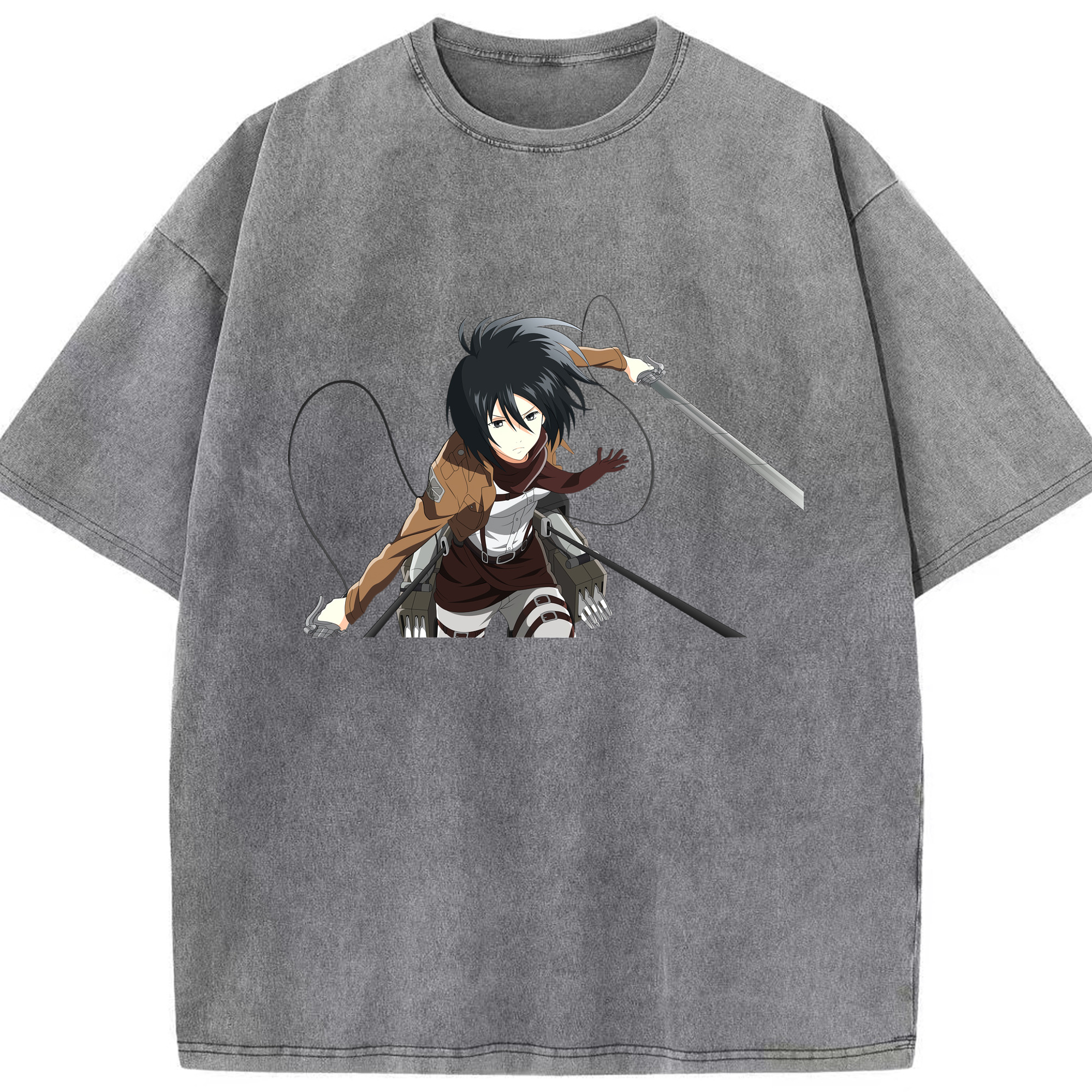 （画像用） 進撃の巨人 ミカサ·アッカーマン Attack on Titan Mikasa Ackerman 綿100% ヴィンテージ風 半袖Tシャツ（フロントプリント）