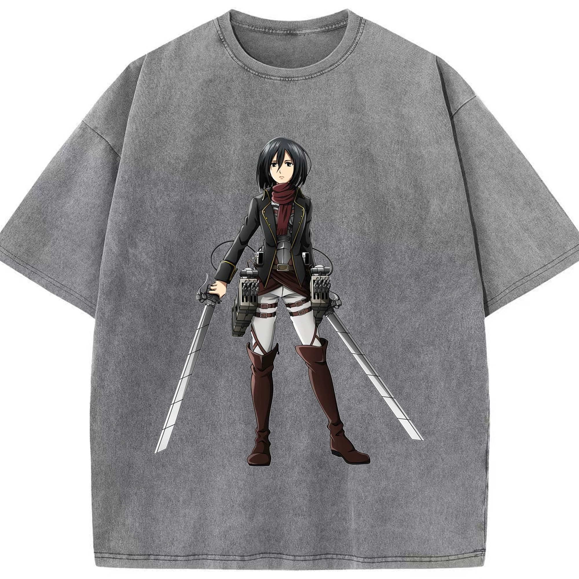 （画像用） 進撃の巨人 ミカサ·アッカーマン Attack on Titan Mikasa Ackerman 綿100% ヴィンテージ風 半袖Tシャツ（フロントプリント）