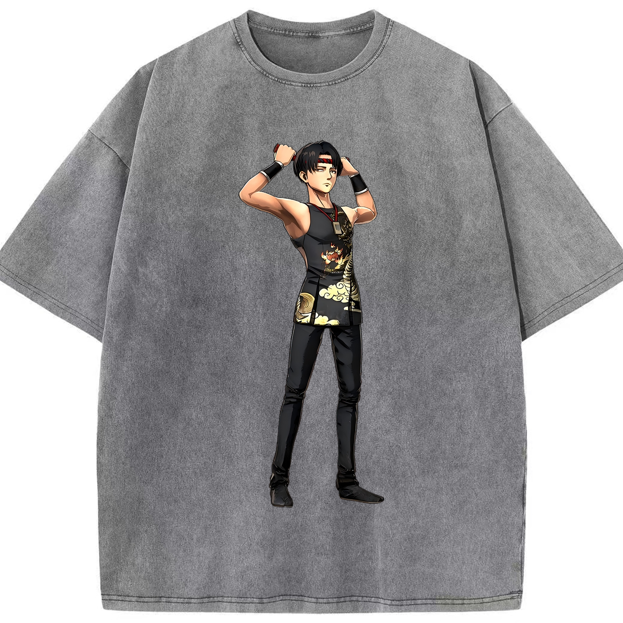 （画像用） 進撃の巨人 リヴァイ·アッカーマン Attack on Titan Levi Ackerman 綿100% ヴィンテージ風 半袖Tシャツ（フロントプリント）