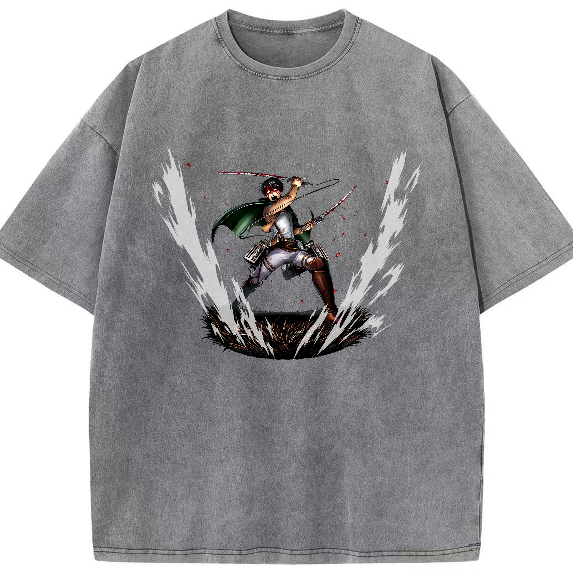 （画像用） 進撃の巨人 リヴァイ·アッカーマン Attack on Titan Levi Ackerman 綿100% ヴィンテージ風 半袖Tシャツ（フロントプリント）
