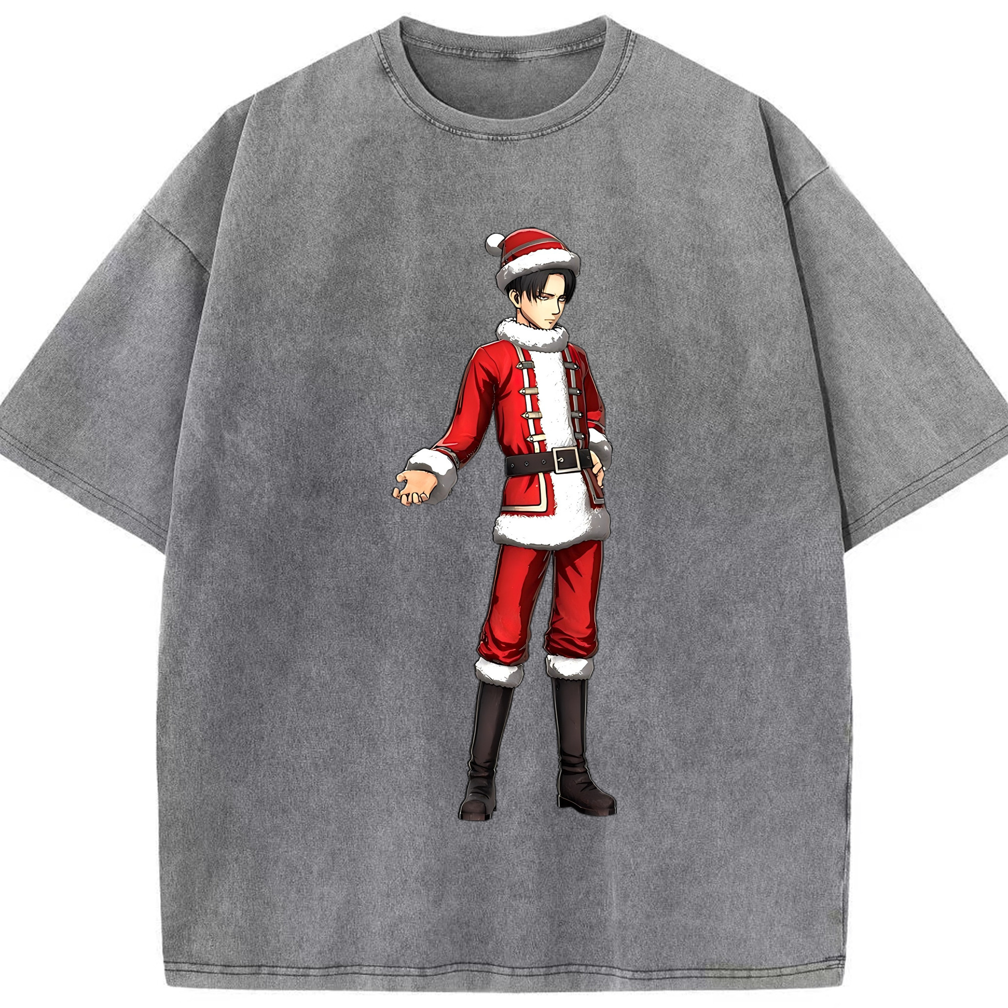 （画像用） 進撃の巨人 リヴァイ·アッカーマン Attack on Titan Levi Ackerman 綿100% ヴィンテージ風 半袖Tシャツ（フロントプリント）