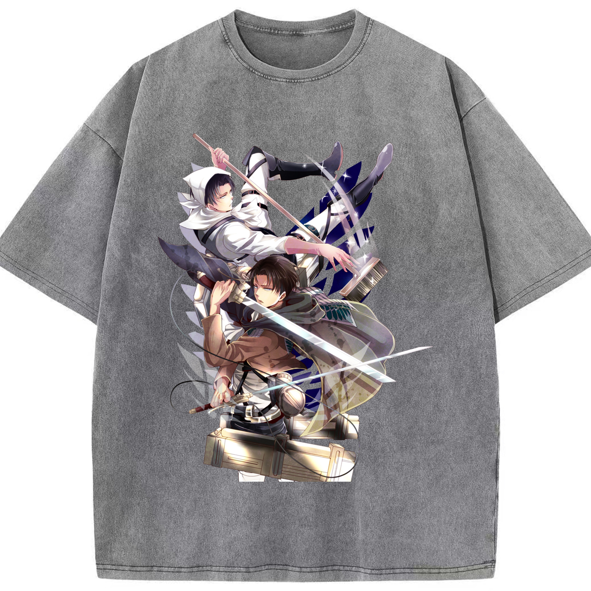（画像用） 進撃の巨人 リヴァイ·アッカーマン Attack on Titan Levi Ackerman 綿100% ヴィンテージ風 半袖Tシャツ（フロントプリント）