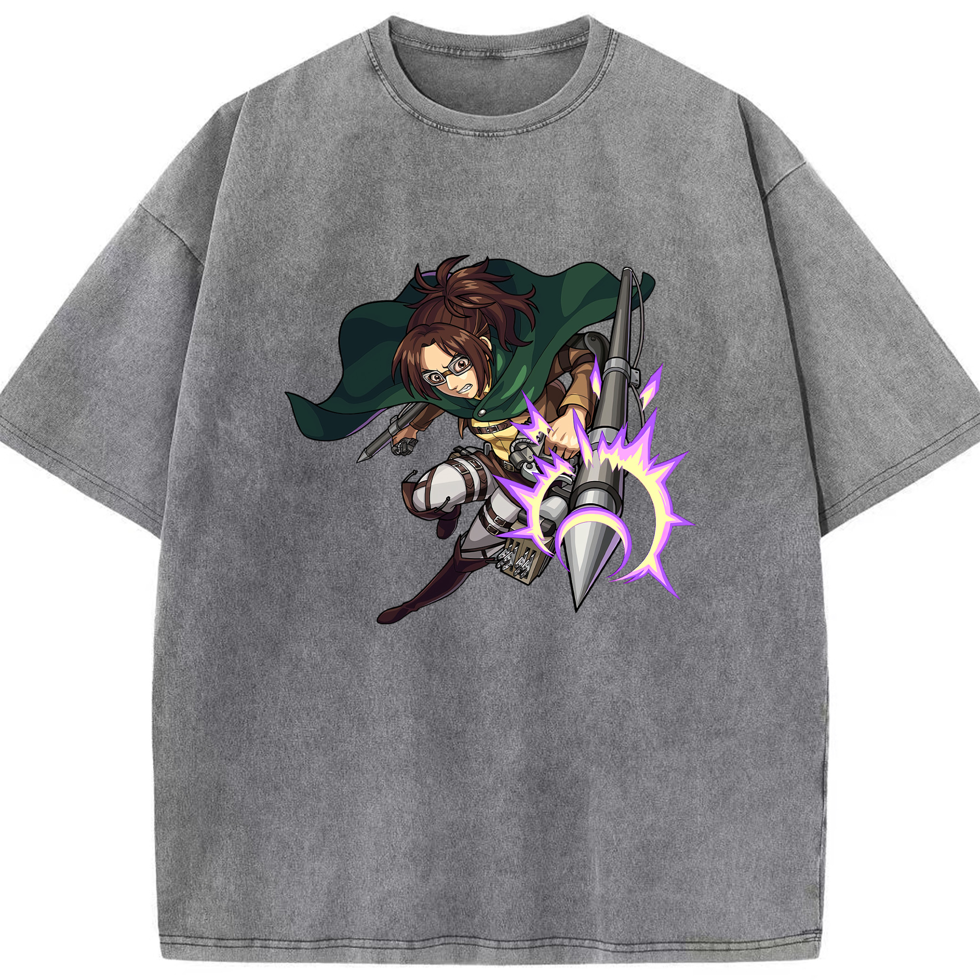 （画像用） 進撃の巨人 ハンジ·ゾエ Attack on Titan Hanji Zoe 綿100% ヴィンテージ風 半袖Tシャツ（フロントプリント）