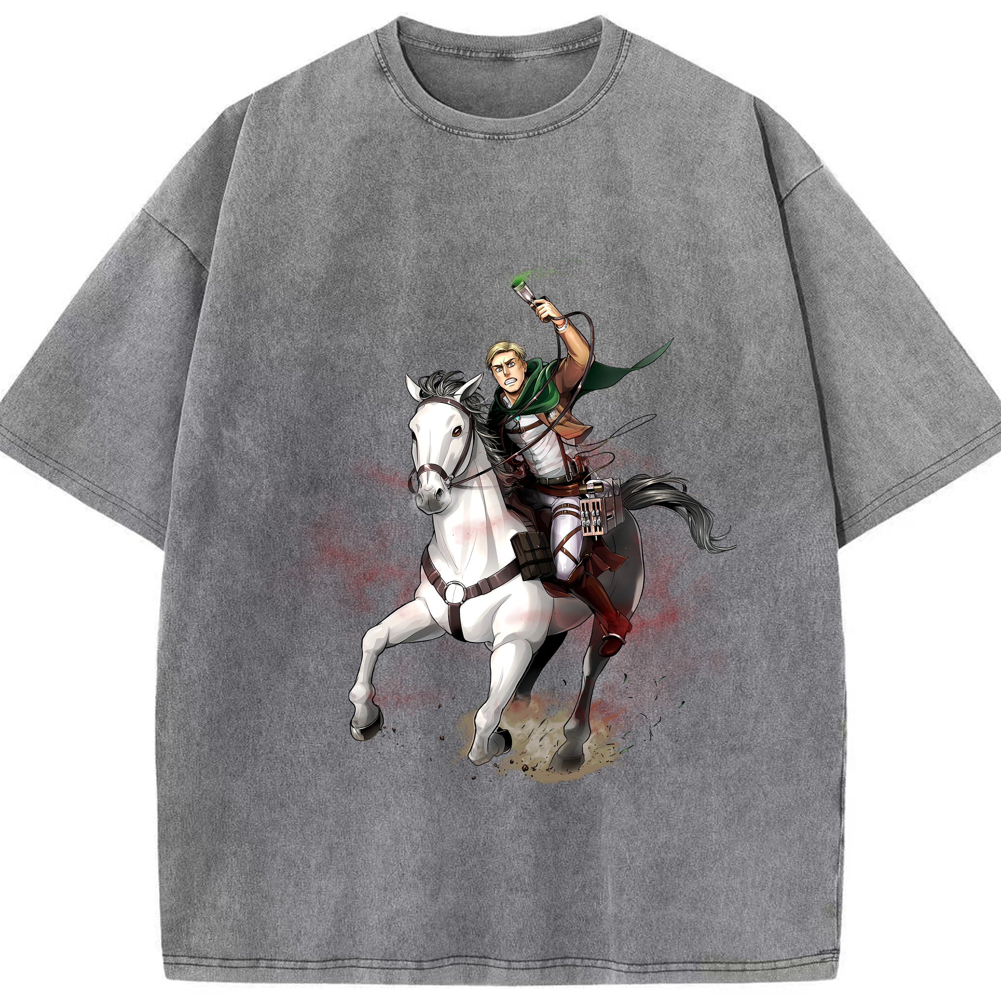 （画像用） 進撃の巨人 エルヴィン・スミス Attack on Titan Erwin Smith 綿100% ヴィンテージ風 半袖Tシャツ（フロントプリント）