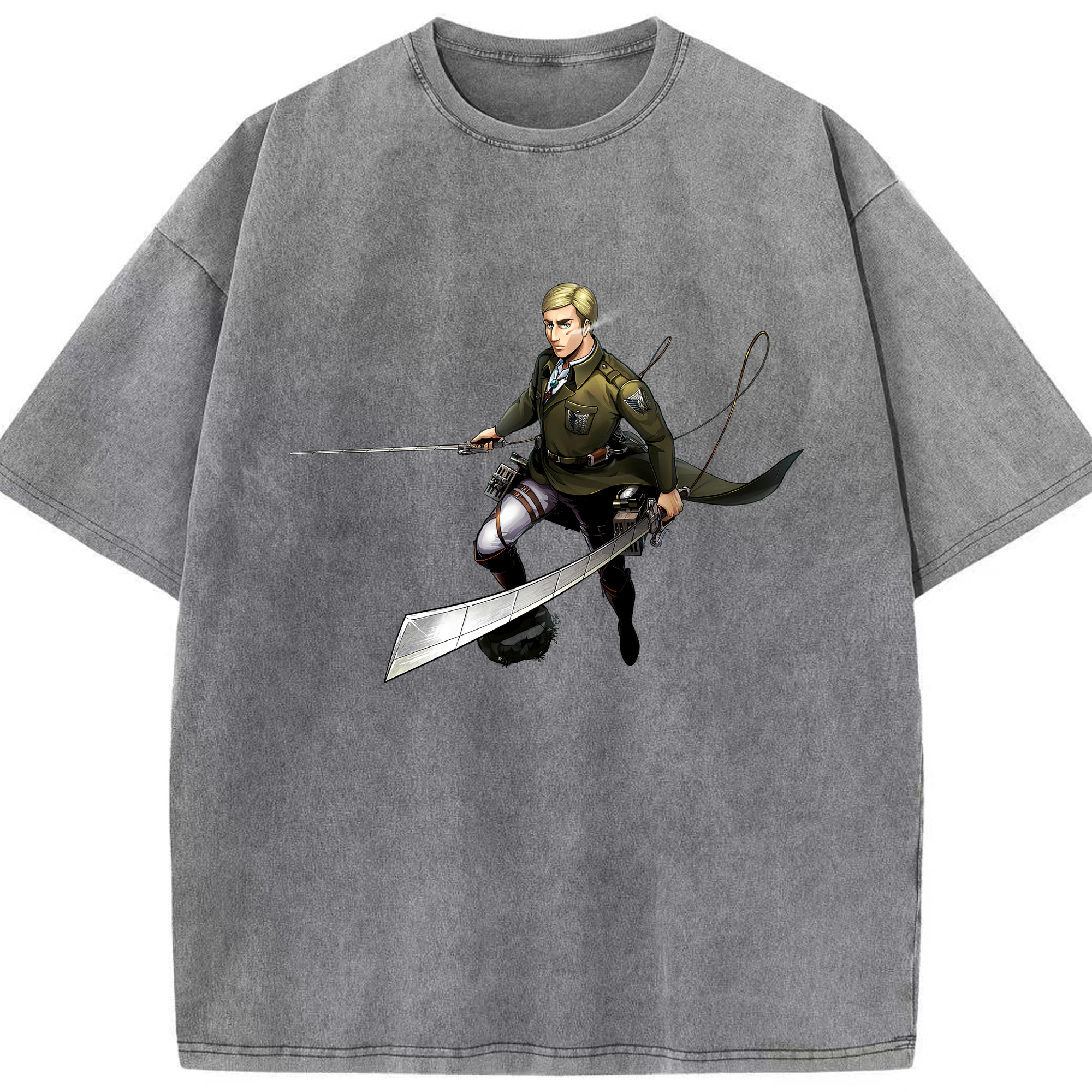 （画像用） 進撃の巨人 エルヴィン・スミス Attack on Titan Erwin Smith 綿100% ヴィンテージ風 半袖Tシャツ（フロントプリント）