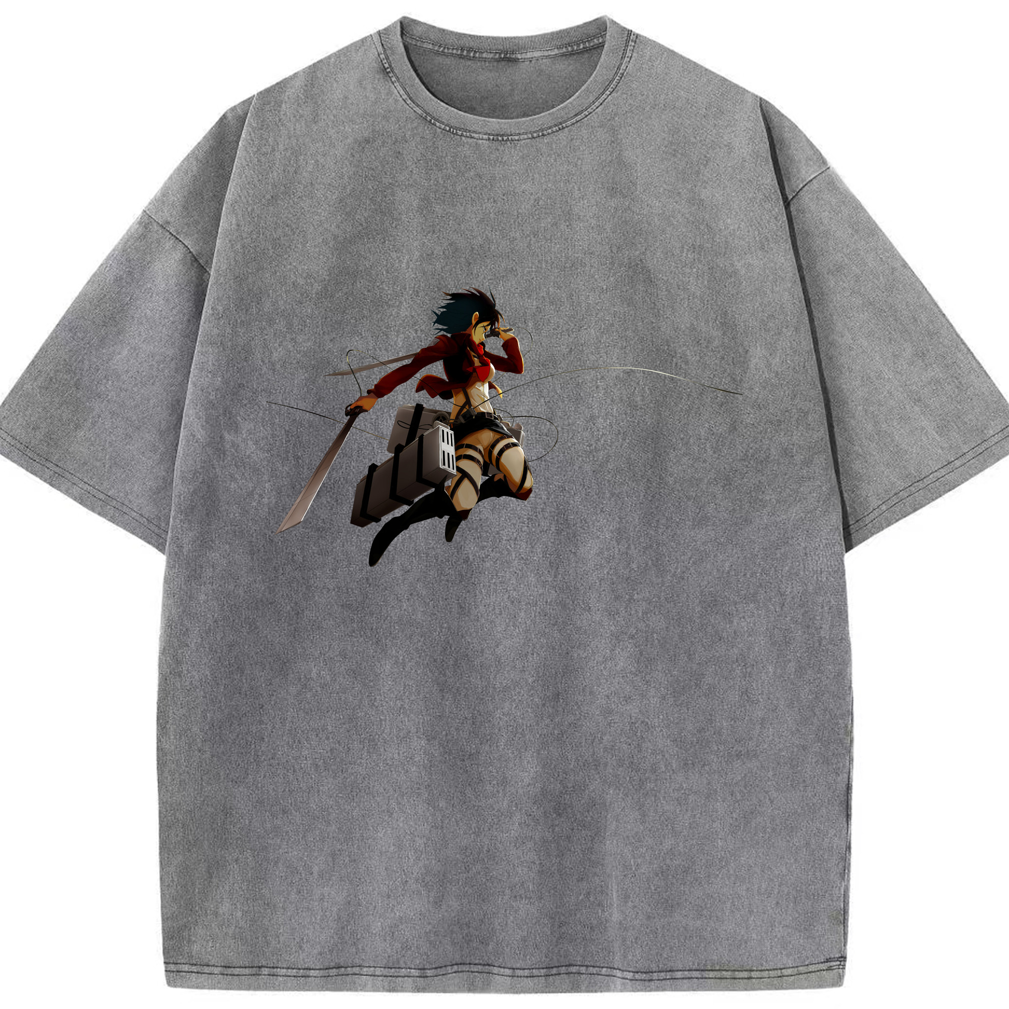 （画像用） 進撃の巨人 ミカサ·アッカーマン Attack on Titan Mikasa Ackerman 綿100% ヴィンテージ風 半袖Tシャツ（フロントプリント）
