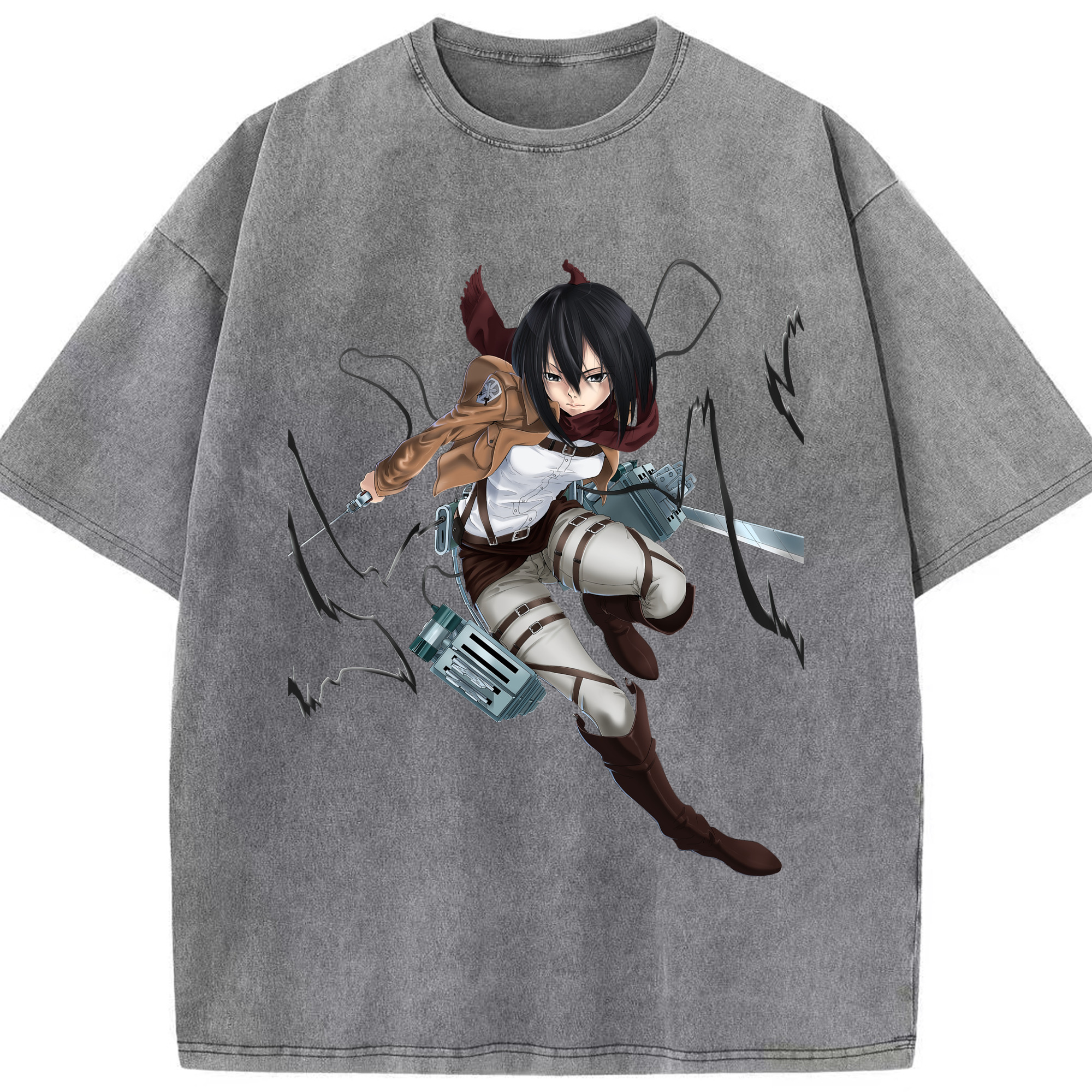 （画像用） 進撃の巨人 ミカサ·アッカーマン Attack on Titan Mikasa Ackerman 綿100% ヴィンテージ風 半袖Tシャツ（フロントプリント）