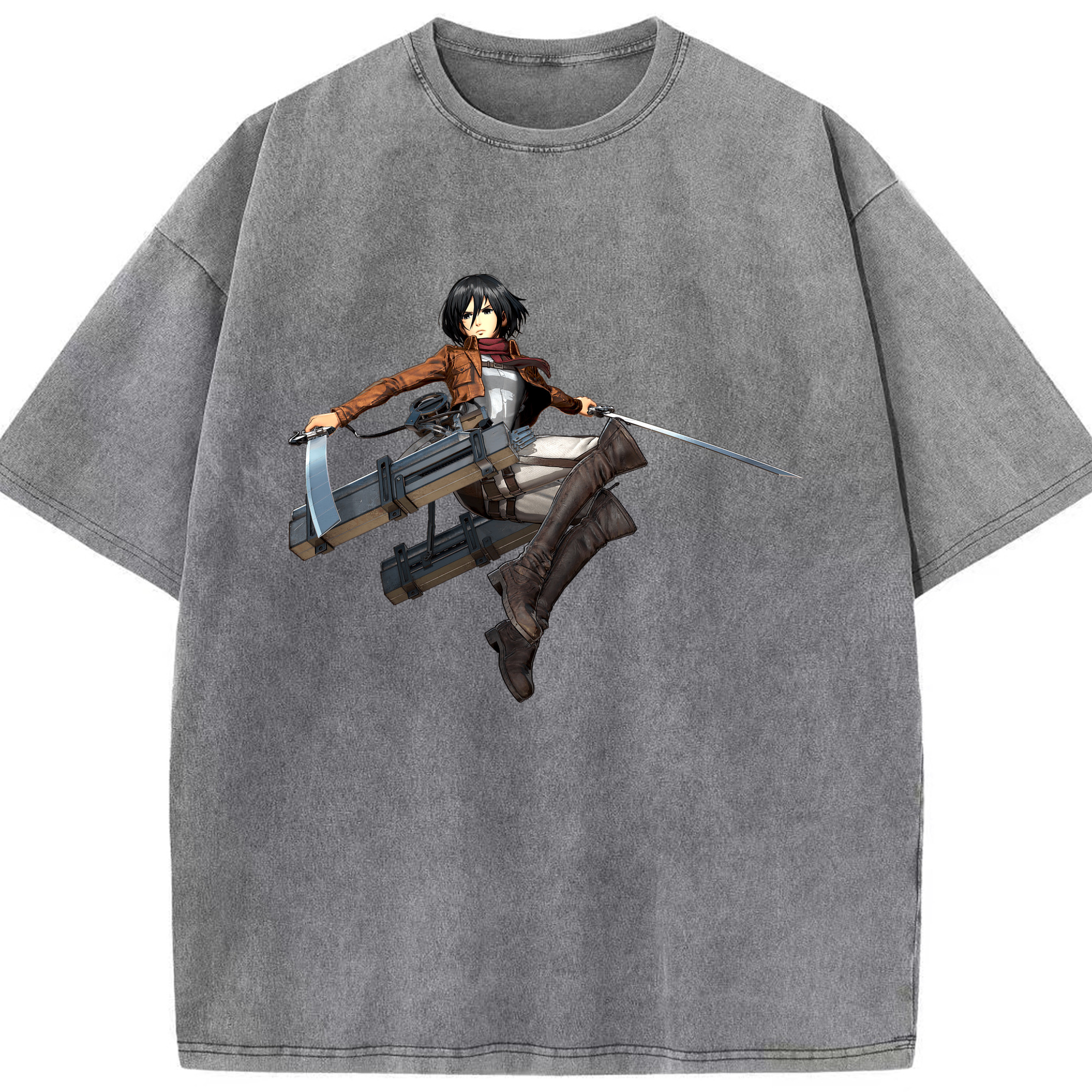 （画像用） 進撃の巨人 ミカサ·アッカーマン Attack on Titan Mikasa Ackerman 綿100% ヴィンテージ風 半袖Tシャツ（フロントプリント）