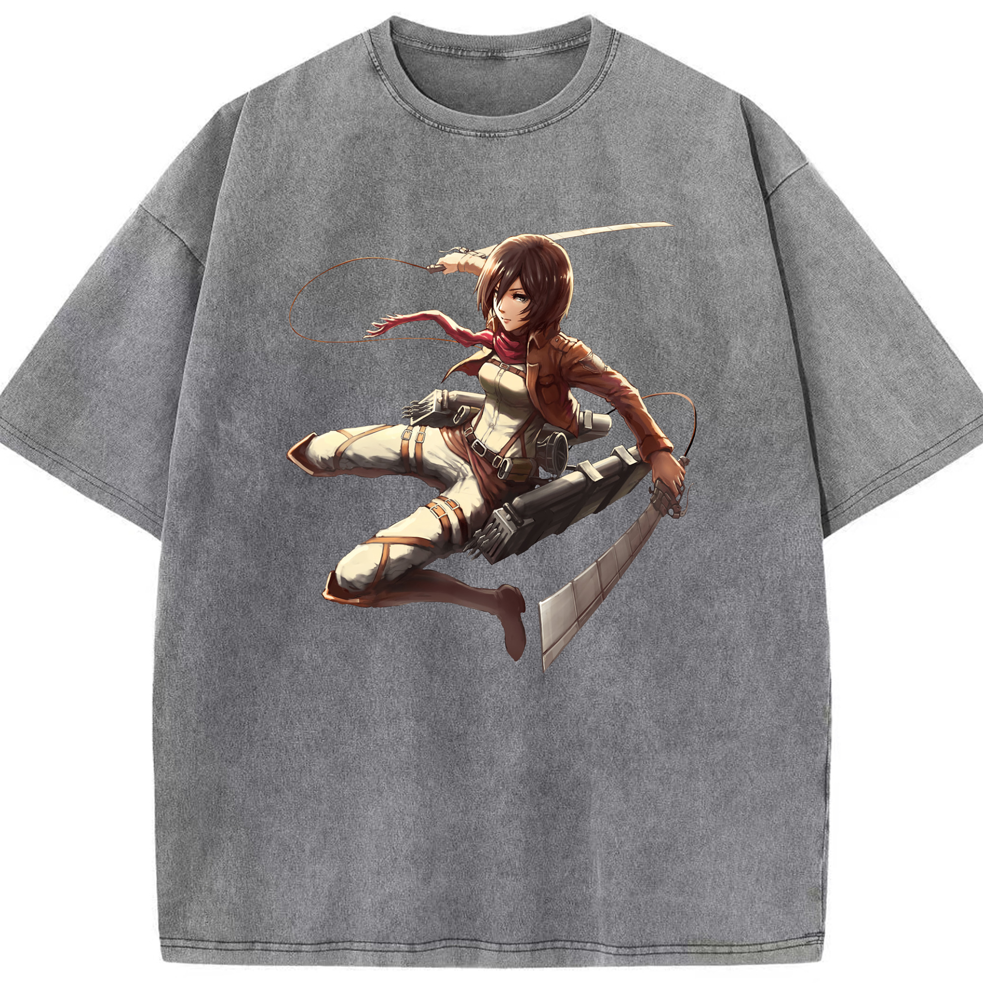 （画像用） 進撃の巨人 ミカサ·アッカーマン Attack on Titan Mikasa Ackerman 綿100% ヴィンテージ風 半袖Tシャツ（フロントプリント）