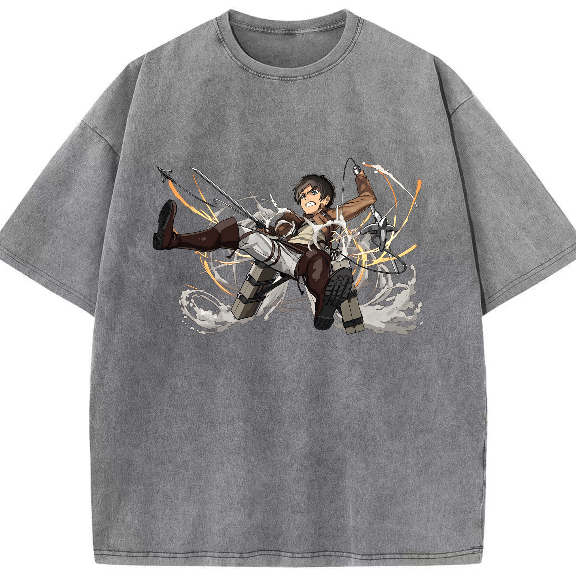 （画像用） 進撃の巨人 エレン･イェーガー Attack on Titan Eren Jäger 綿100% ヴィンテージ風 半袖Tシャツ（フロントプリント）