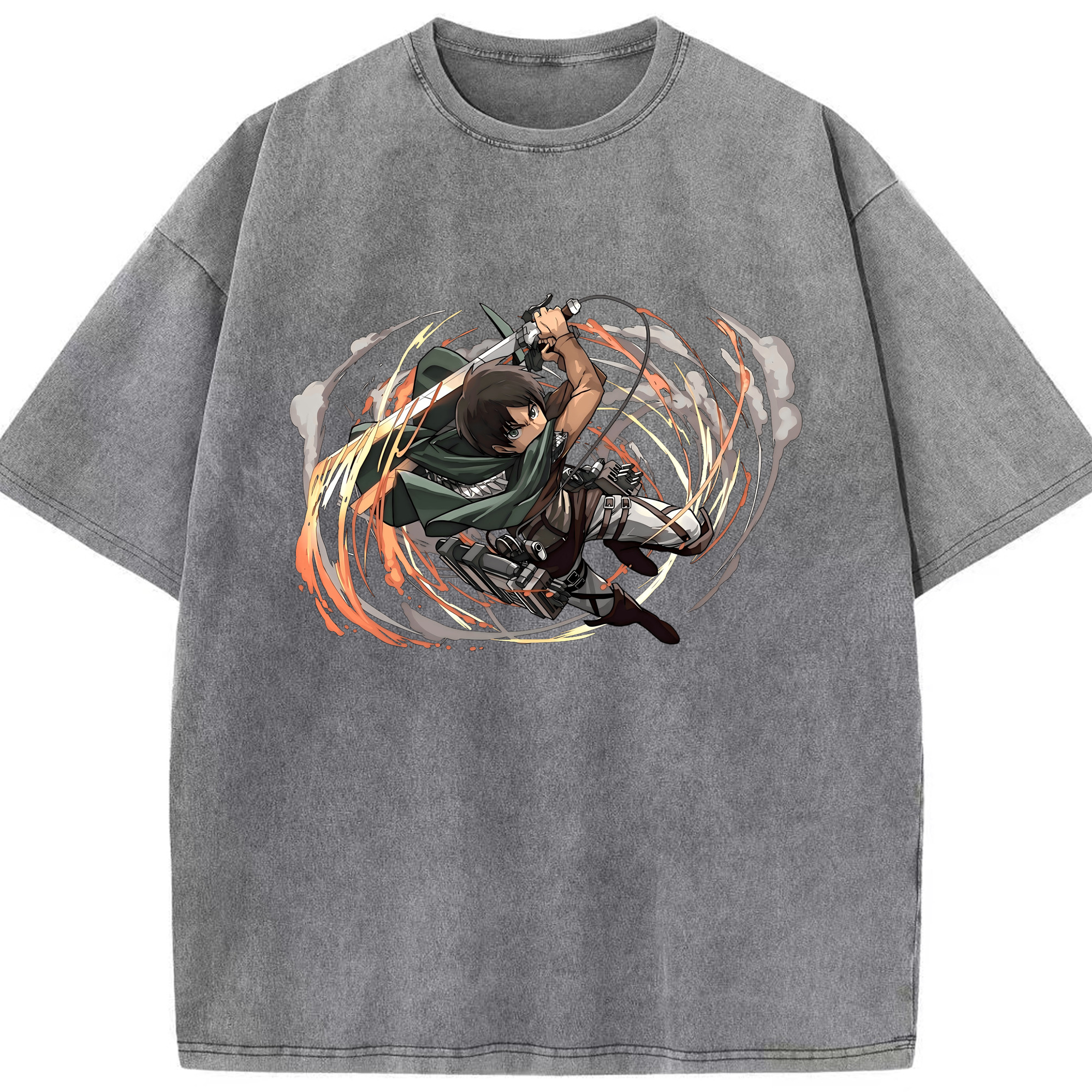 （画像用） 進撃の巨人 エレン･イェーガー Attack on Titan Eren Jäger 綿100% ヴィンテージ風 半袖Tシャツ（フロントプリント）