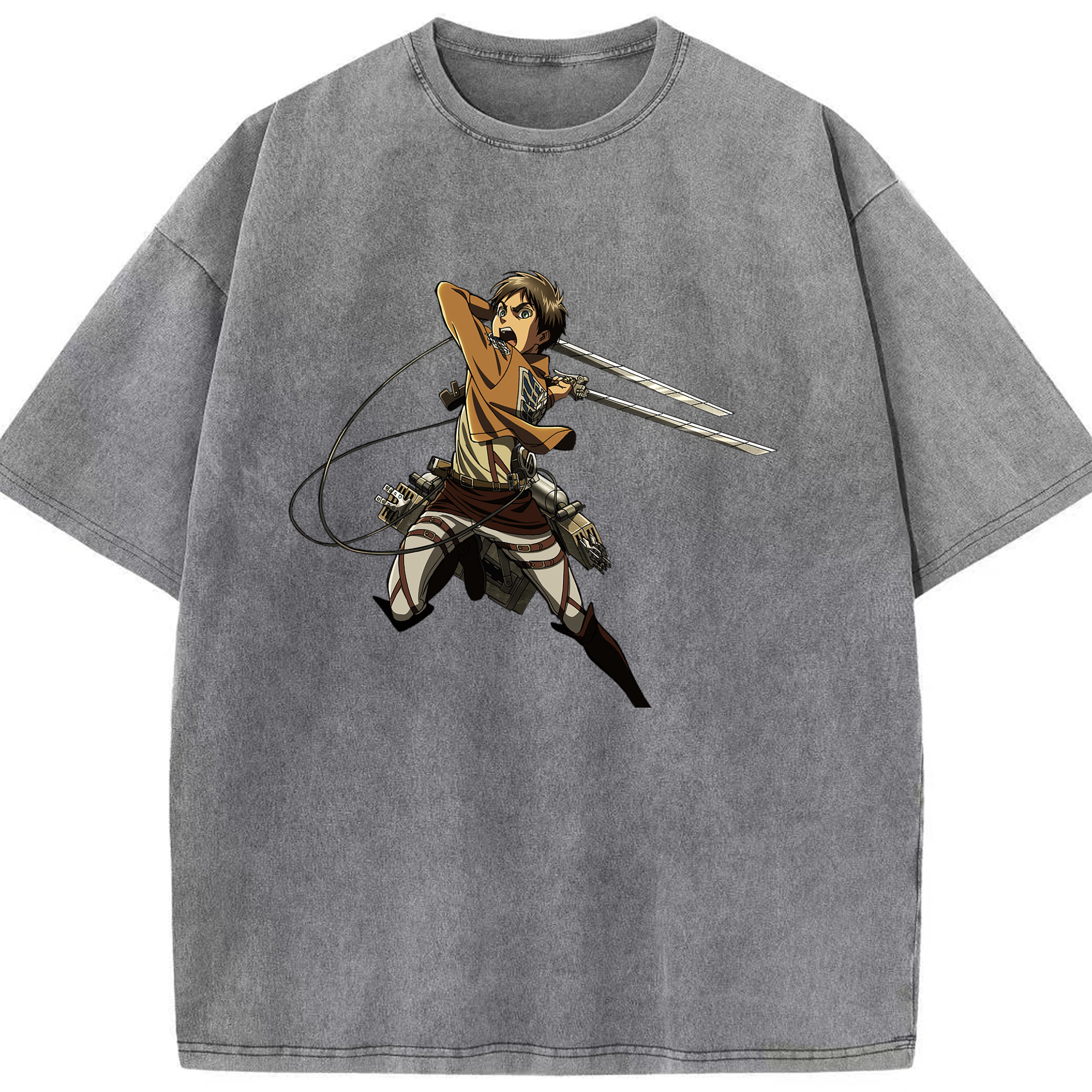 （画像用） 進撃の巨人 エレン･イェーガー Attack on Titan Eren Jäger 綿100% ヴィンテージ風 半袖Tシャツ（フロントプリント）