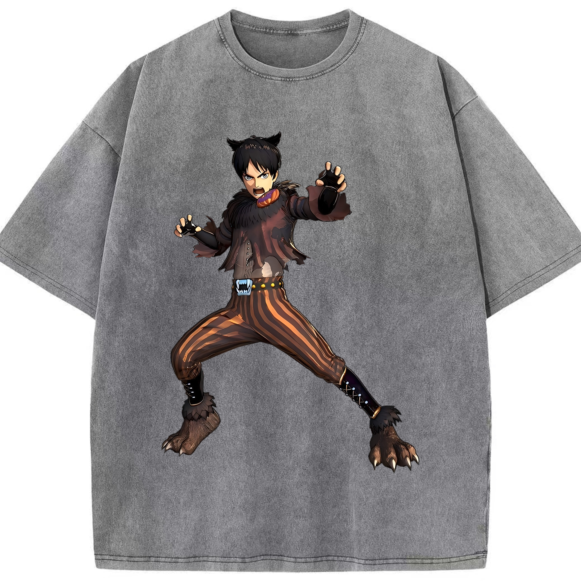 （画像用） 進撃の巨人 エレン･イェーガー Attack on Titan Eren Jäger 綿100% ヴィンテージ風 半袖Tシャツ（フロントプリント）