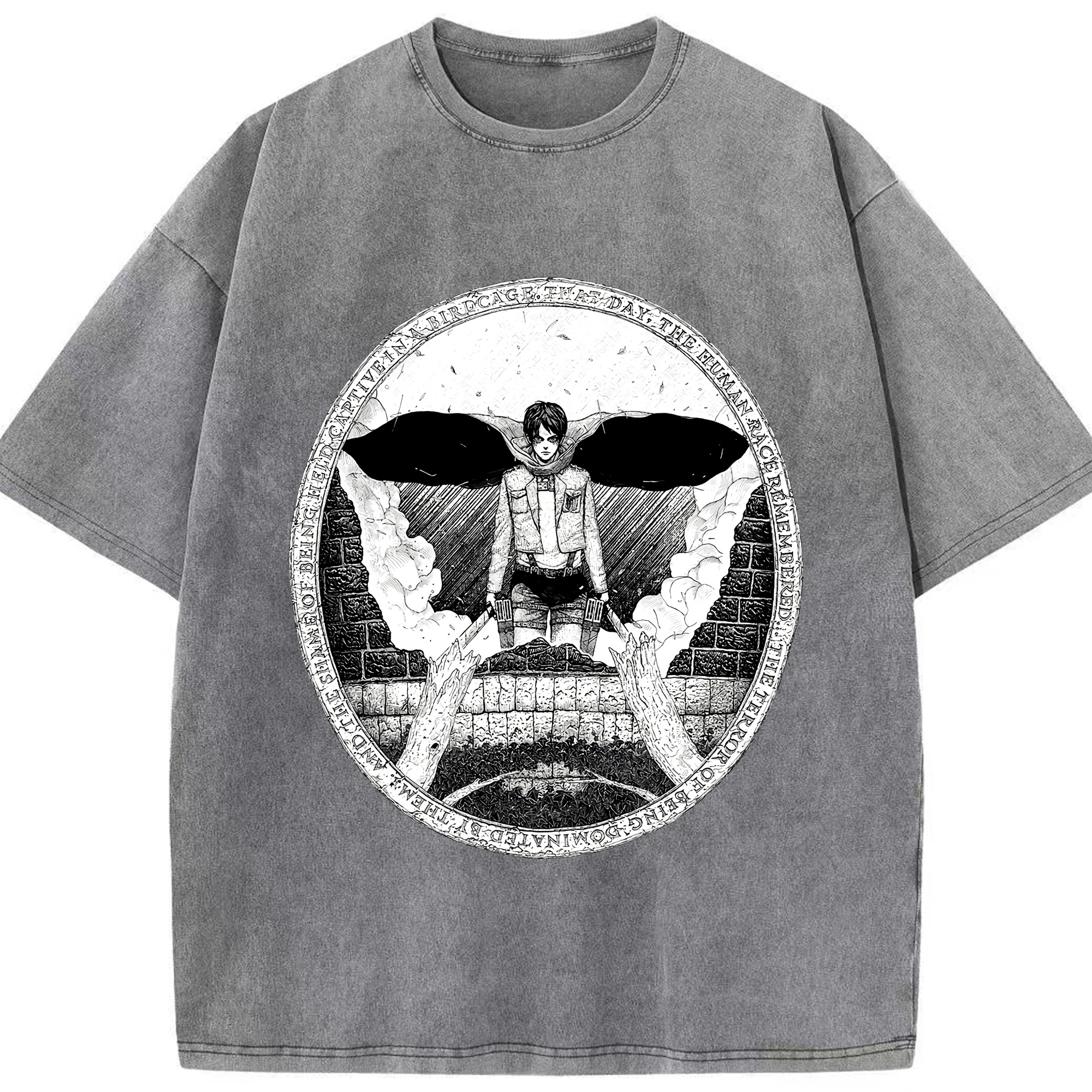 （画像用） 進撃の巨人 エレン･イェーガー Attack on Titan Eren Jäger 綿100% ヴィンテージ風 半袖Tシャツ（フロントプリント）