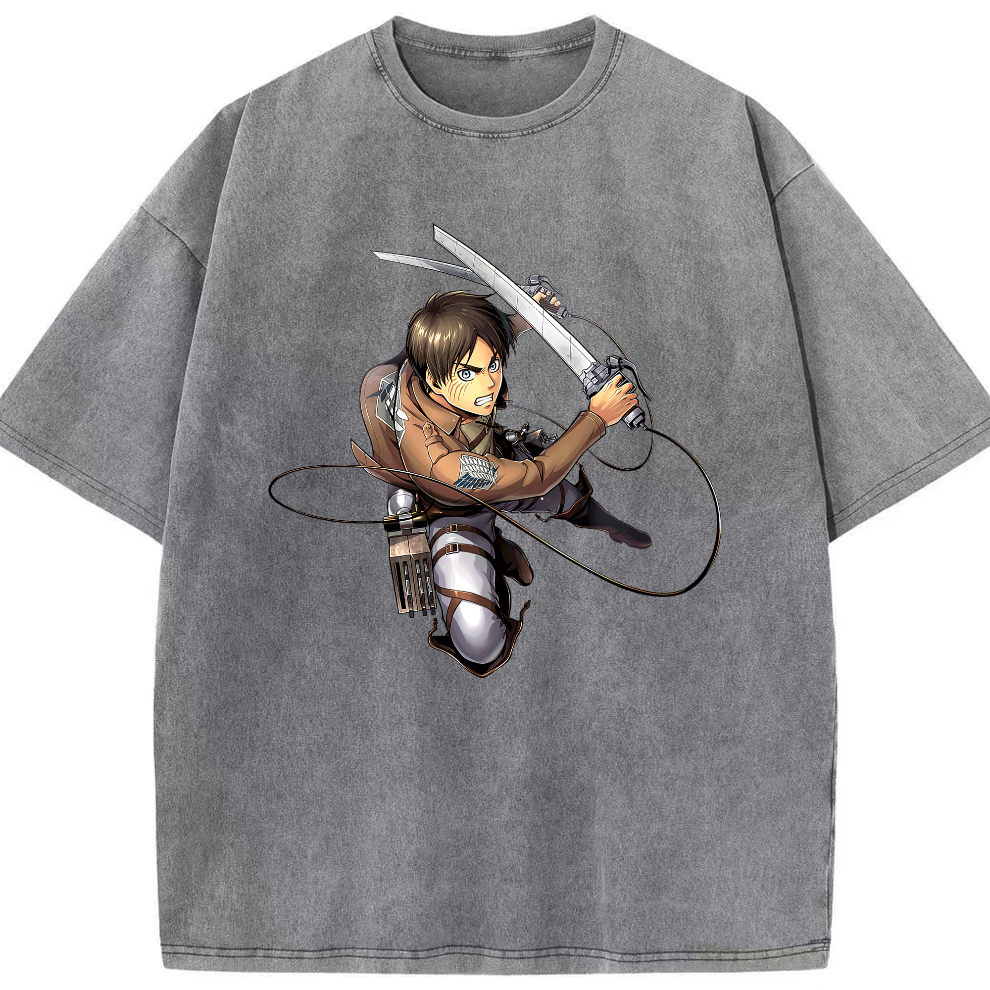 （画像用） 進撃の巨人 エレン･イェーガー Attack on Titan Eren Jäger 綿100% ヴィンテージ風 半袖Tシャツ（フロントプリント）