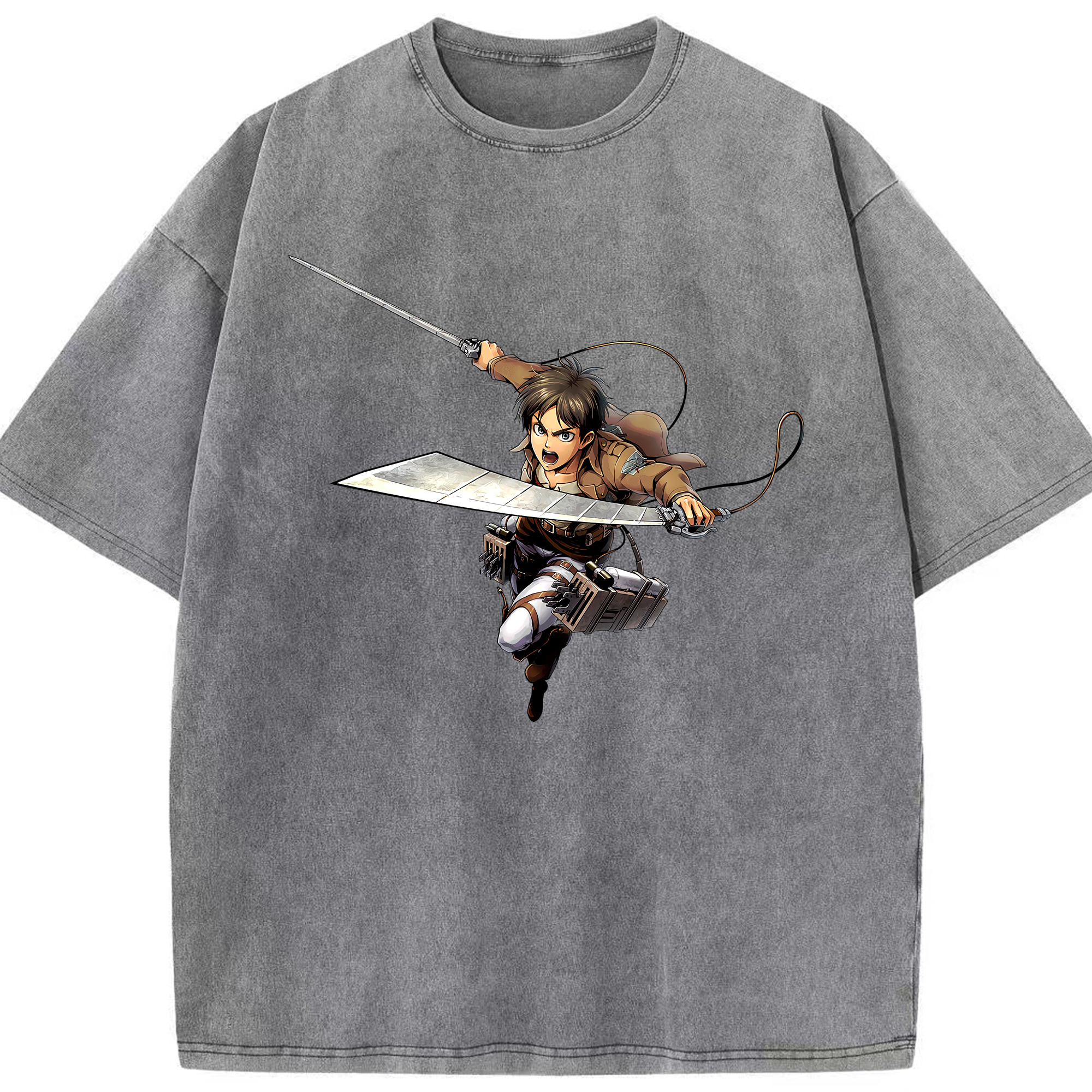 （画像用） 進撃の巨人 エレン･イェーガー Attack on Titan Eren Jäger 綿100% ヴィンテージ風 半袖Tシャツ（フロントプリント）