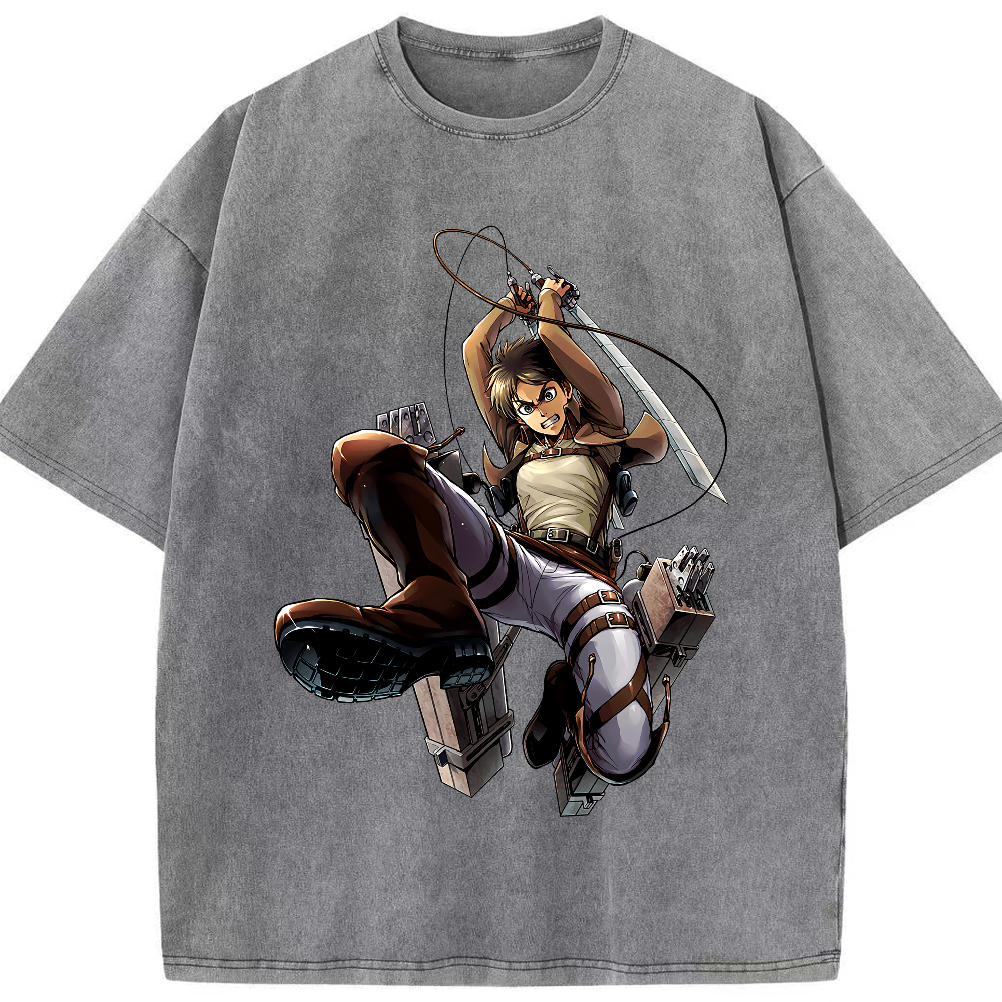（画像用） 進撃の巨人 エレン･イェーガー Attack on Titan Eren Jäger 綿100% ヴィンテージ風 半袖Tシャツ（フロントプリント）