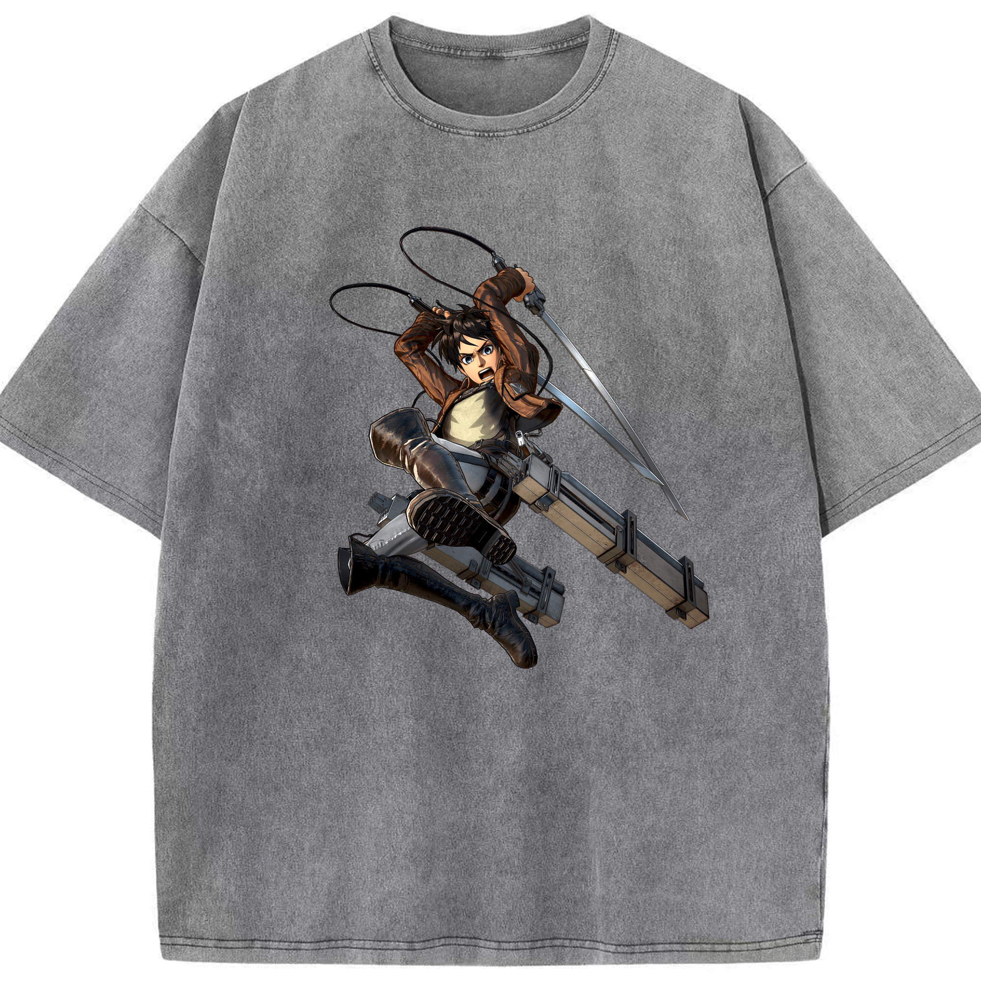 （画像用） 進撃の巨人 エレン･イェーガー Attack on Titan Eren Jäger 綿100% ヴィンテージ風 半袖Tシャツ（フロントプリント）
