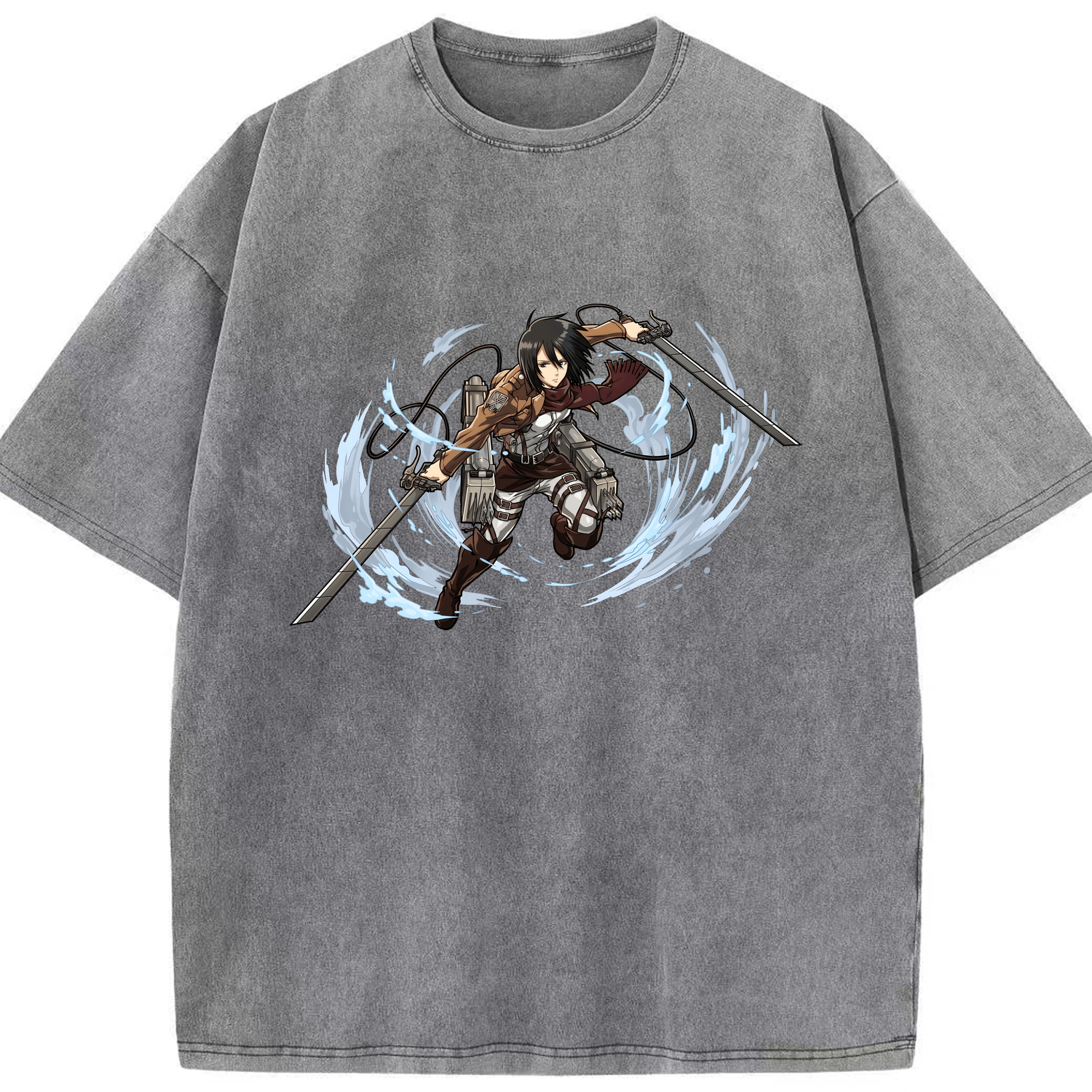 （画像用） 進撃の巨人 ミカサ·アッカーマン Attack on Titan Mikasa Ackerman 綿100% ヴィンテージ風 半袖Tシャツ（フロントプリント）