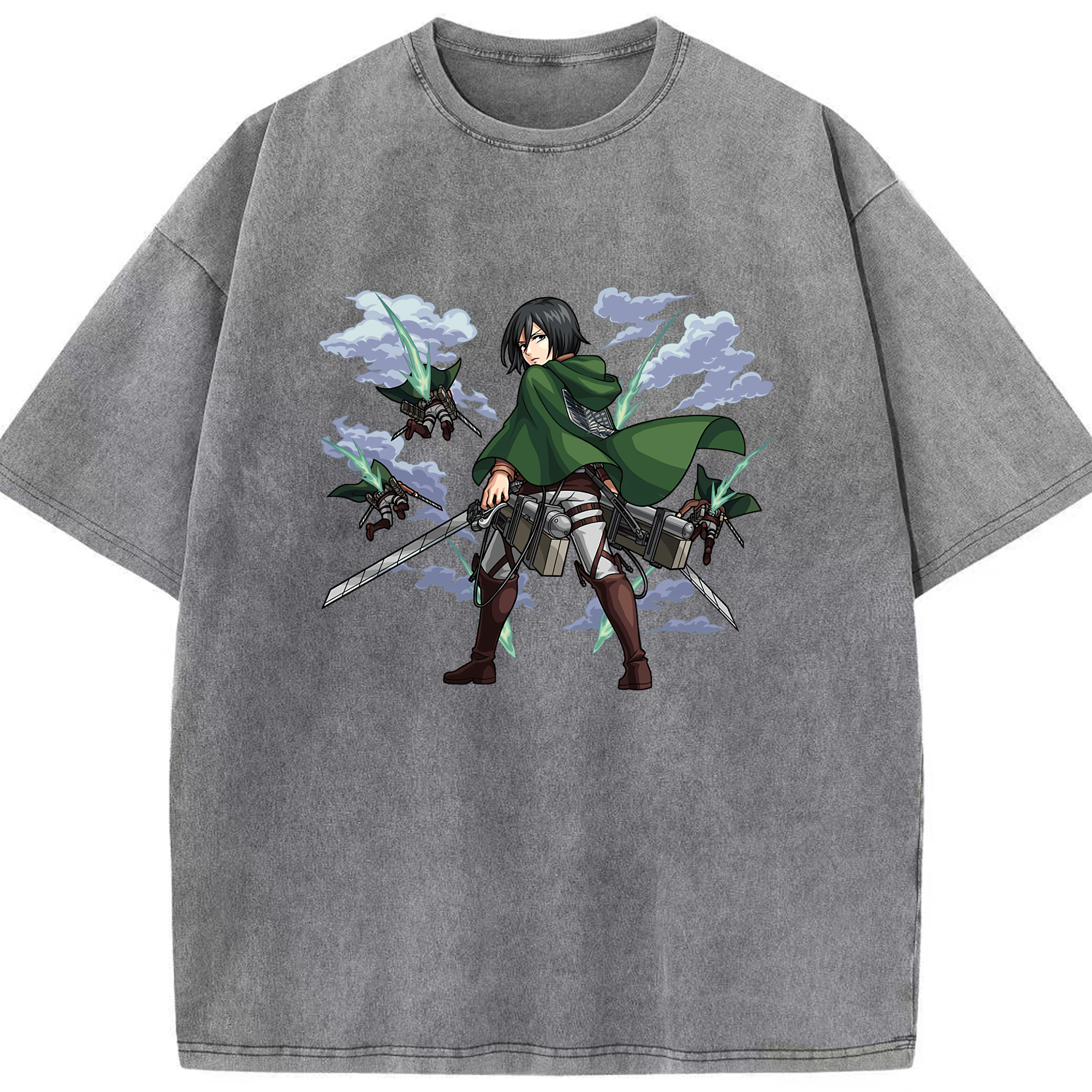 （画像用） 進撃の巨人 ミカサ·アッカーマン Attack on Titan Mikasa Ackerman 綿100% ヴィンテージ風 半袖Tシャツ（フロントプリント）