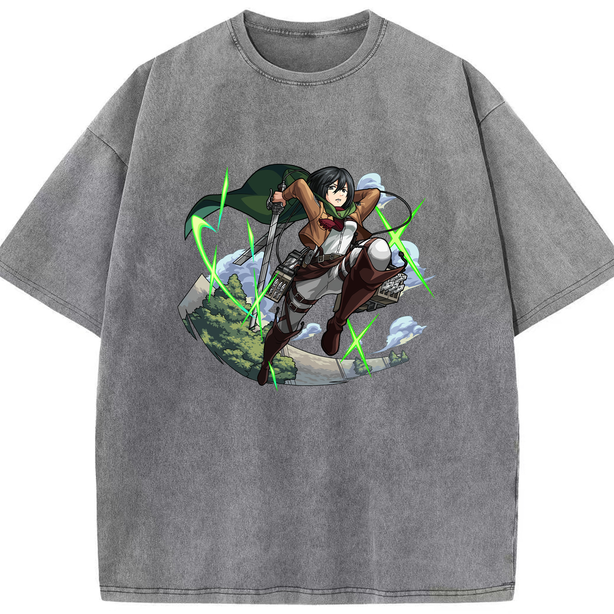 （画像用） 進撃の巨人 ミカサ·アッカーマン Attack on Titan Mikasa Ackerman 綿100% ヴィンテージ風 半袖Tシャツ（フロントプリント）