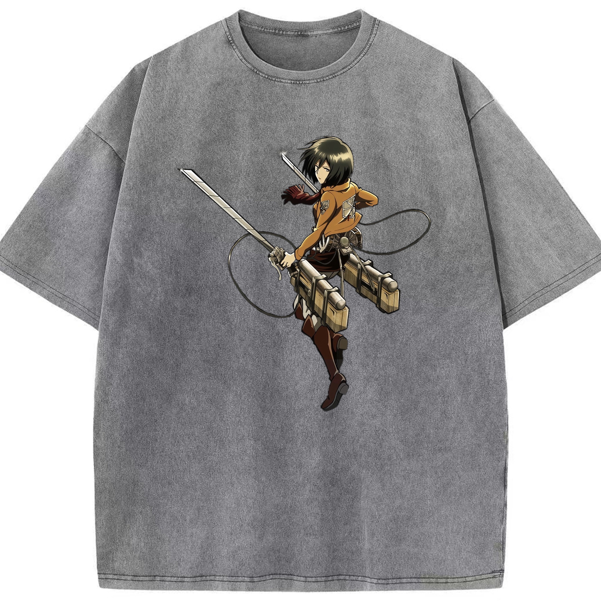 （画像用） 進撃の巨人 ミカサ·アッカーマン Attack on Titan Mikasa Ackerman 綿100% ヴィンテージ風 半袖Tシャツ（フロントプリント）