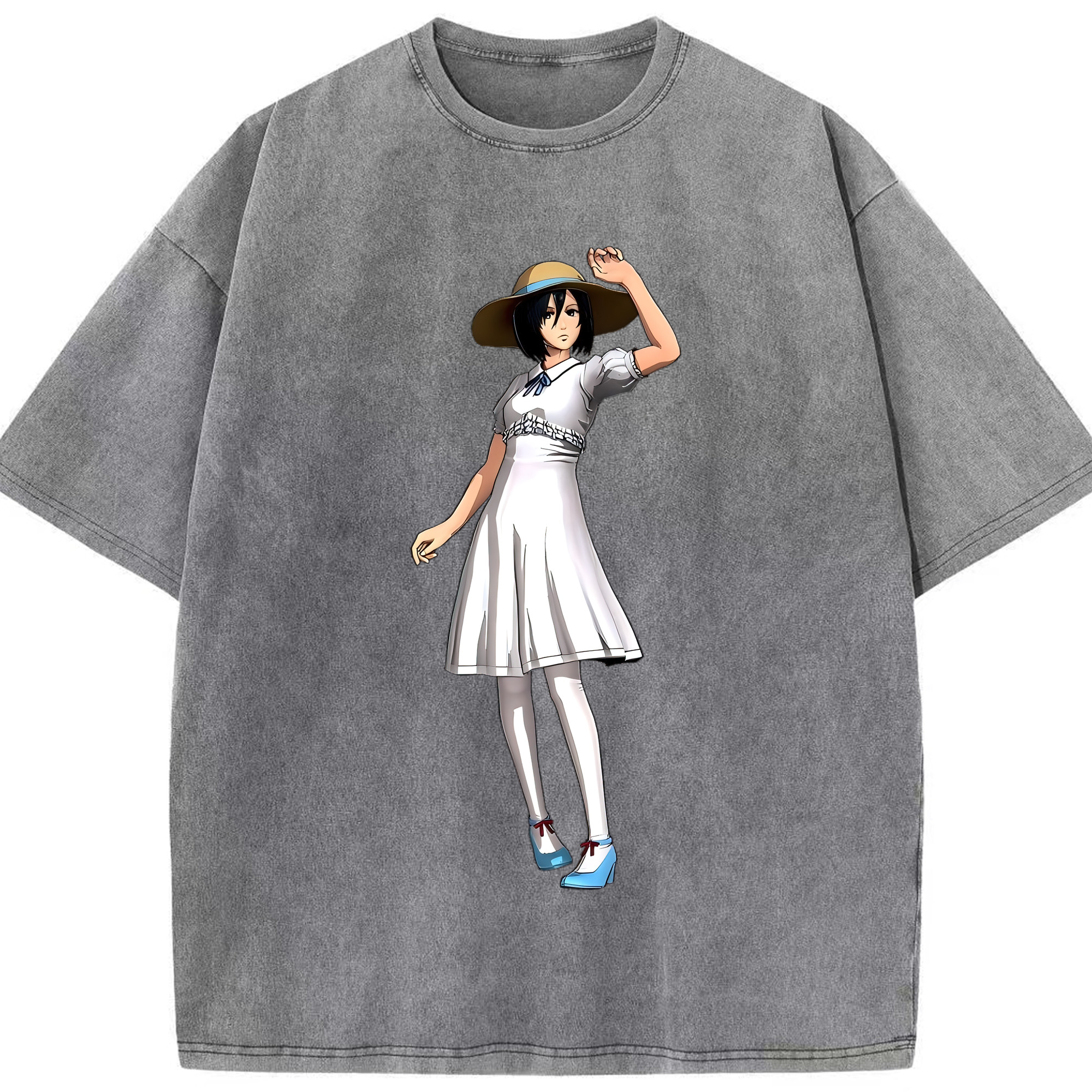 （画像用） 進撃の巨人 ミカサ·アッカーマン Attack on Titan Mikasa Ackerman 綿100% ヴィンテージ風 半袖Tシャツ（フロントプリント）