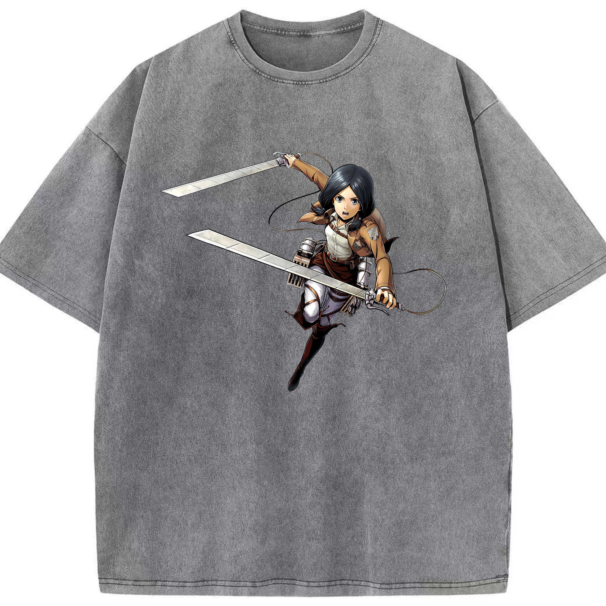 （画像用） 進撃の巨人 ミカサ·アッカーマン Attack on Titan Mikasa Ackerman 綿100% ヴィンテージ風 半袖Tシャツ（フロントプリント）