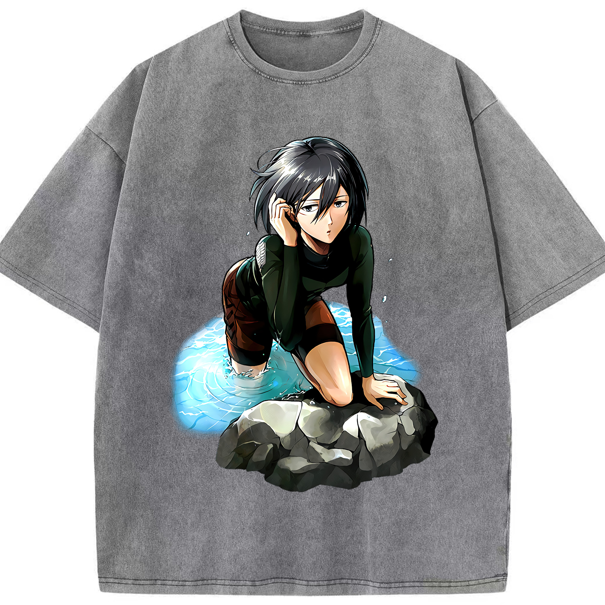 （画像用） 進撃の巨人 ミカサ·アッカーマン Attack on Titan Mikasa Ackerman 綿100% ヴィンテージ風 半袖Tシャツ（フロントプリント）