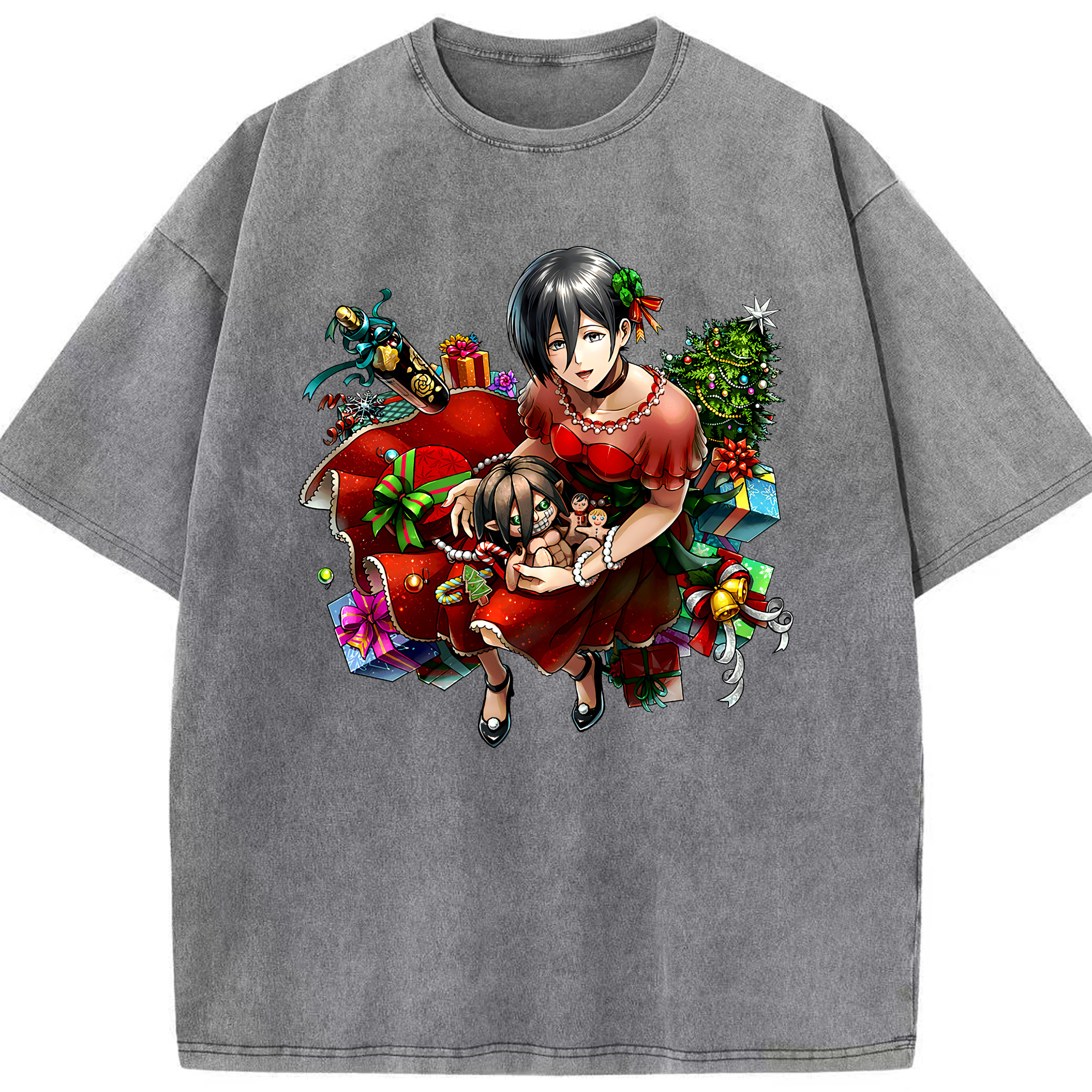 （画像用） 進撃の巨人 ミカサ·アッカーマン Attack on Titan Mikasa Ackerman 綿100% ヴィンテージ風 半袖Tシャツ（フロントプリント）