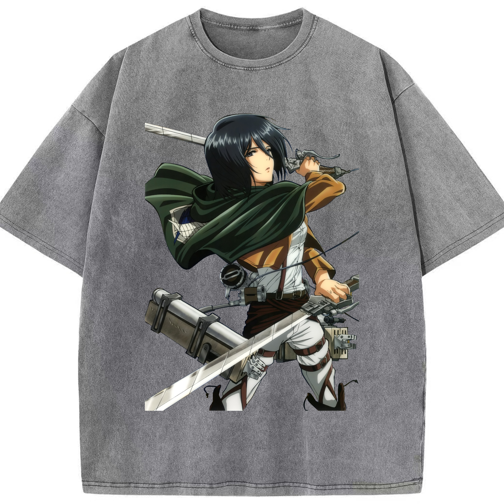 （画像用） 進撃の巨人 ミカサ·アッカーマン Attack on Titan Mikasa Ackerman 綿100% ヴィンテージ風 半袖Tシャツ（フロントプリント）