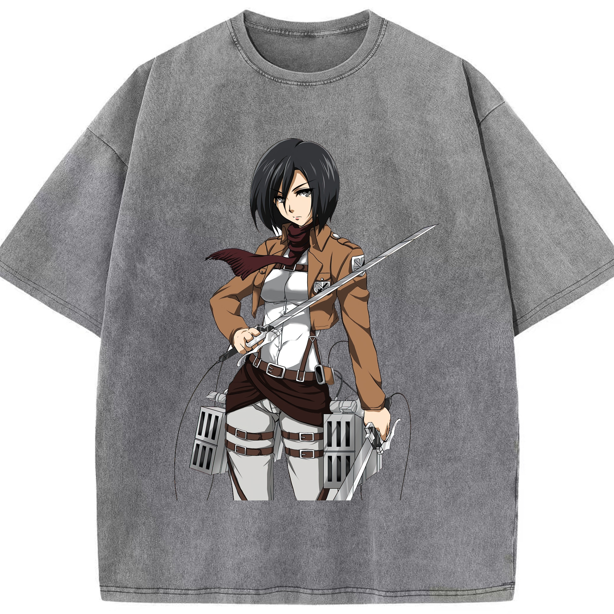 （画像用） 進撃の巨人 ミカサ·アッカーマン Attack on Titan Mikasa Ackerman 綿100% ヴィンテージ風 半袖Tシャツ（フロントプリント）
