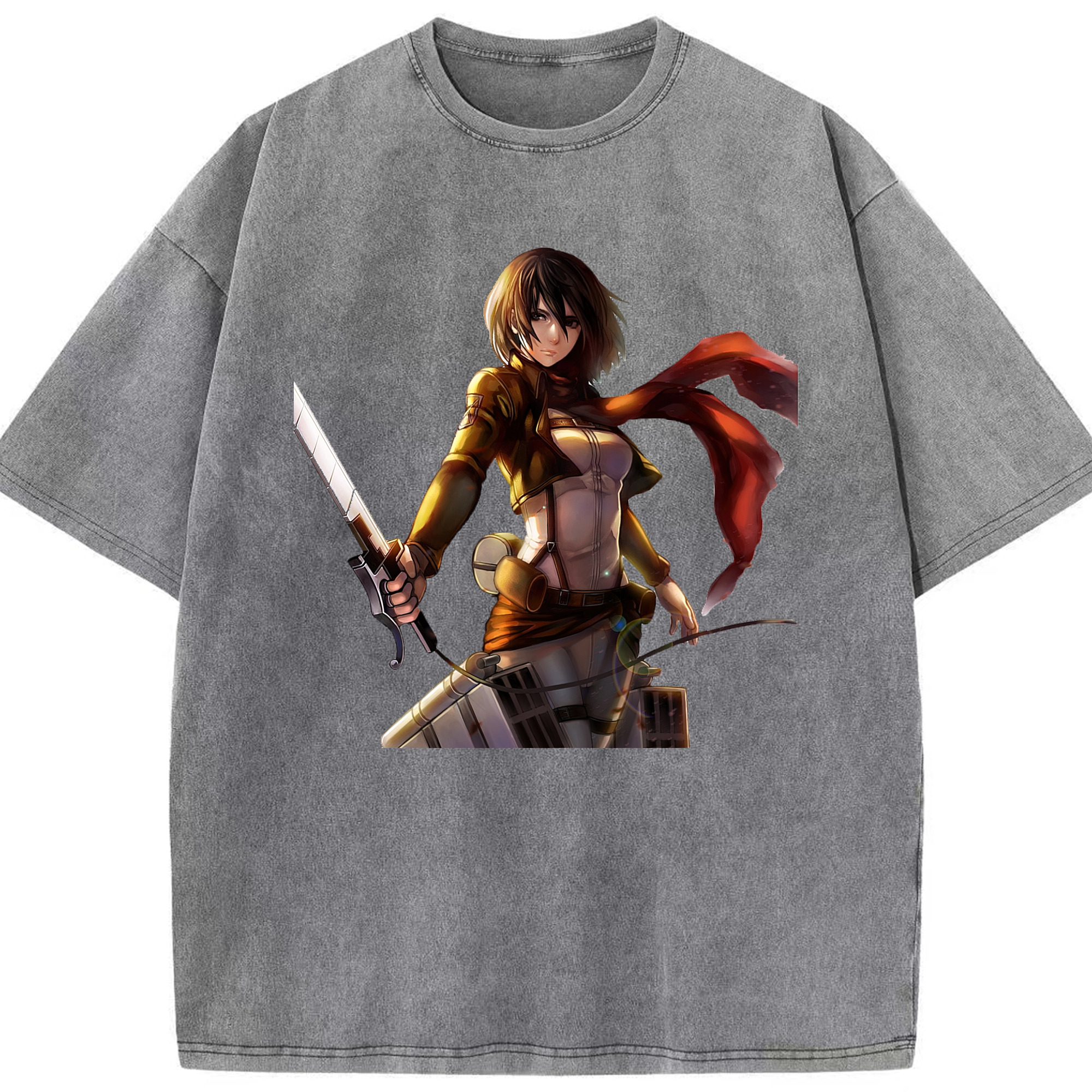 （画像用） 進撃の巨人 ミカサ·アッカーマン Attack on Titan Mikasa Ackerman 綿100% ヴィンテージ風 半袖Tシャツ（フロントプリント）